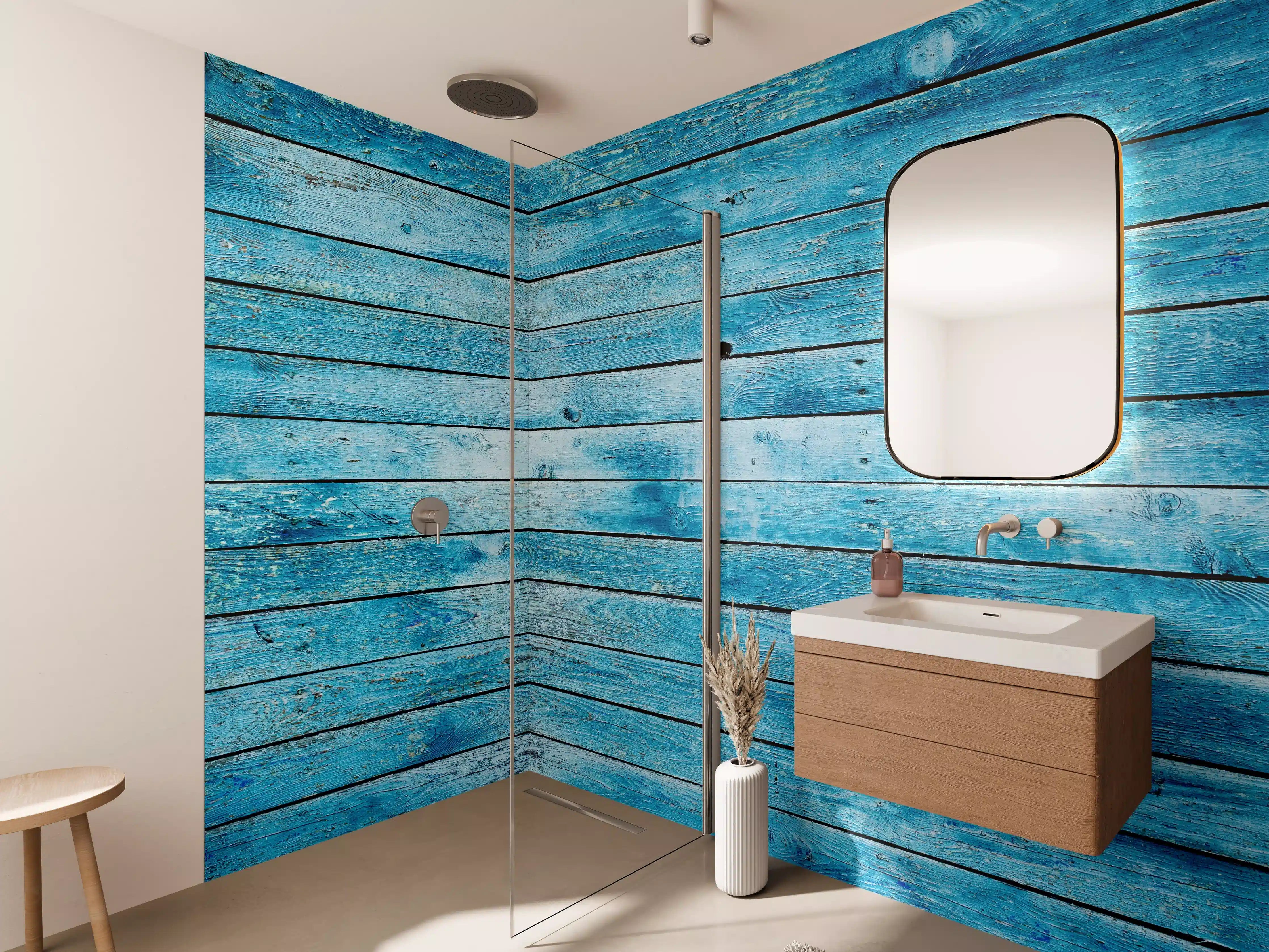Wandverkleidung Bad - Heller blauer Holzwand mit strukturellen Details