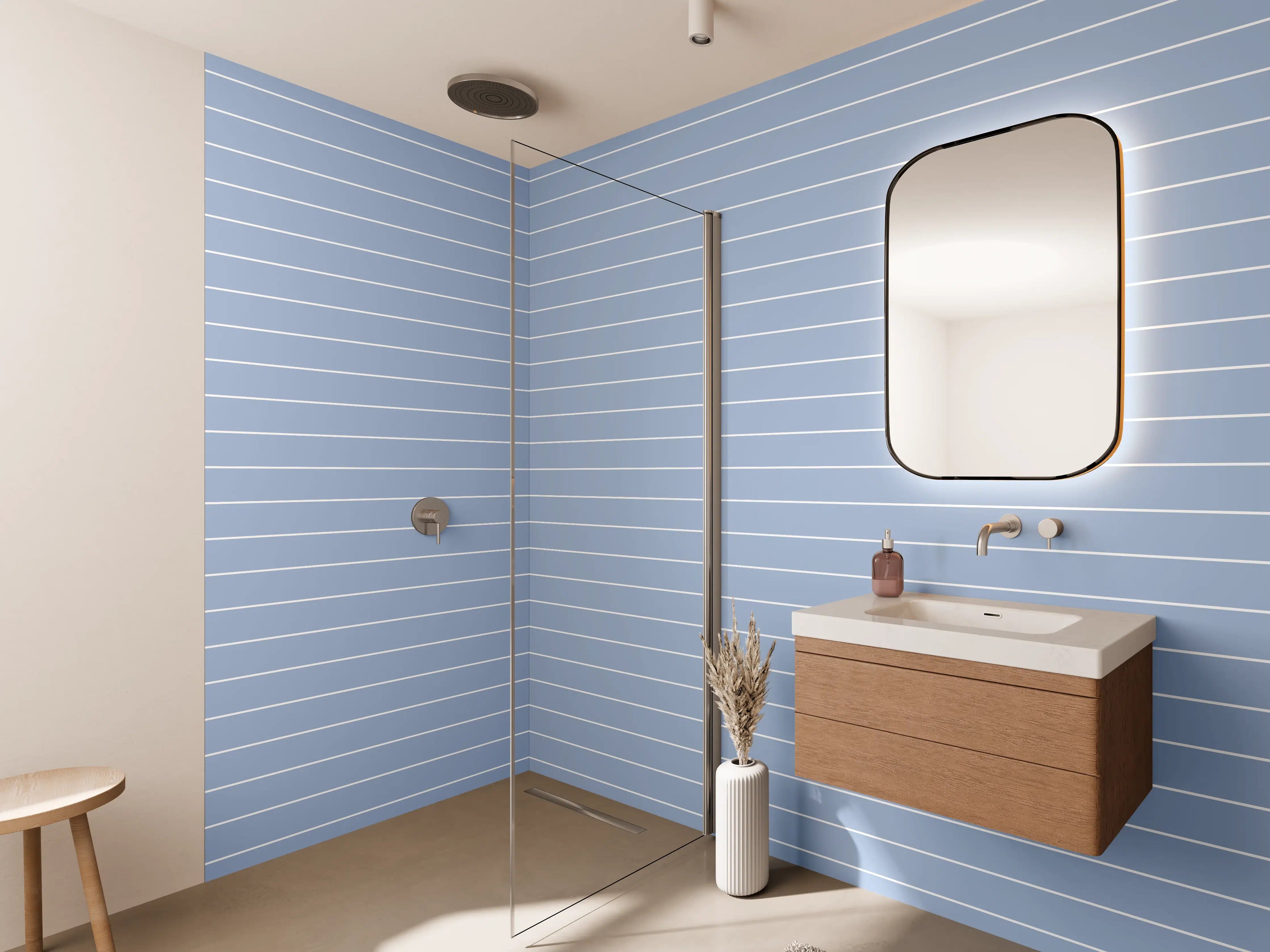 Wandverkleidung Bad - Helles Blau-Grau Streifenmuster