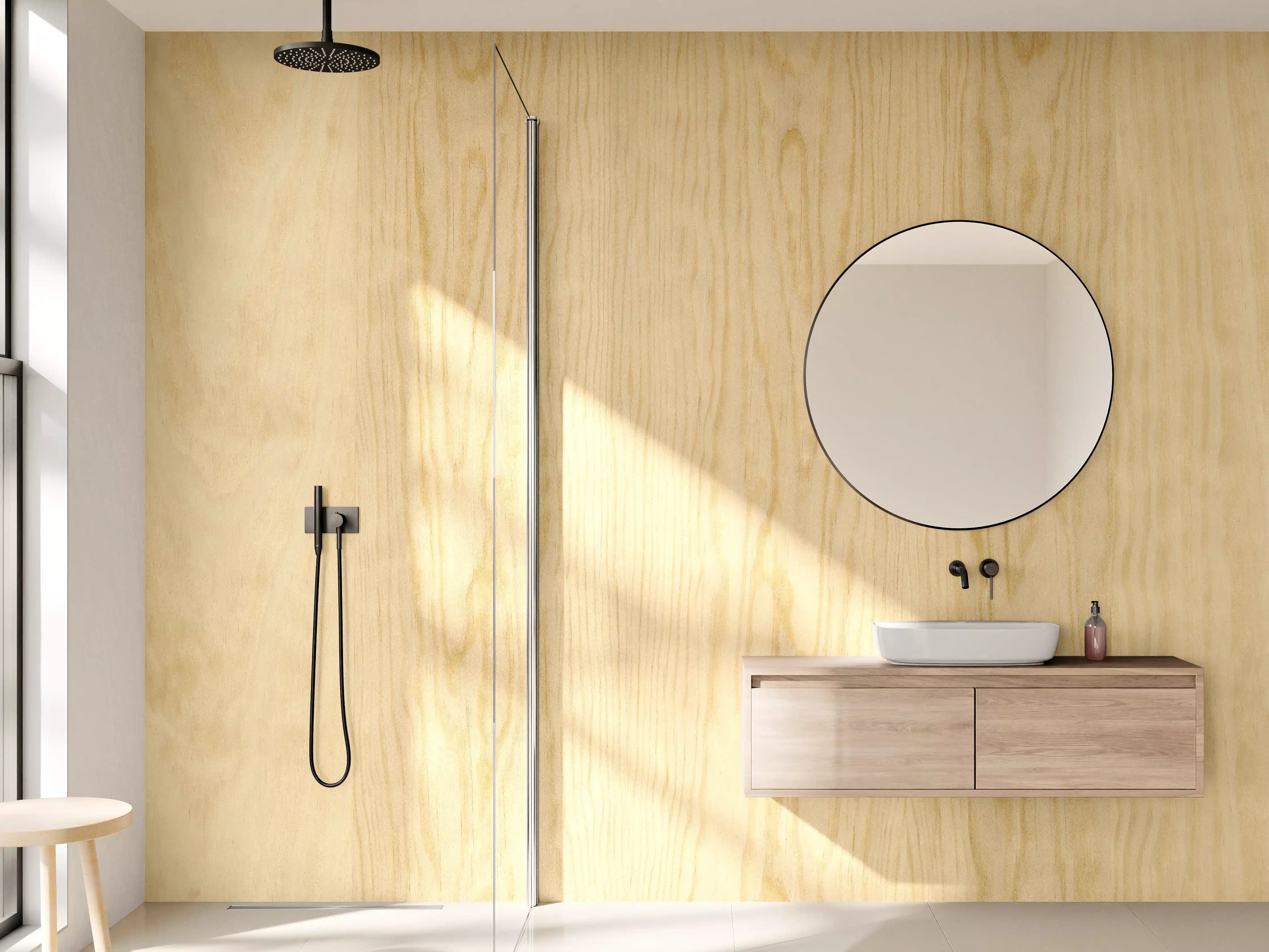 Wandverkleidung Bad - Helles Buchenholz-Design mit natürlicher Maserung