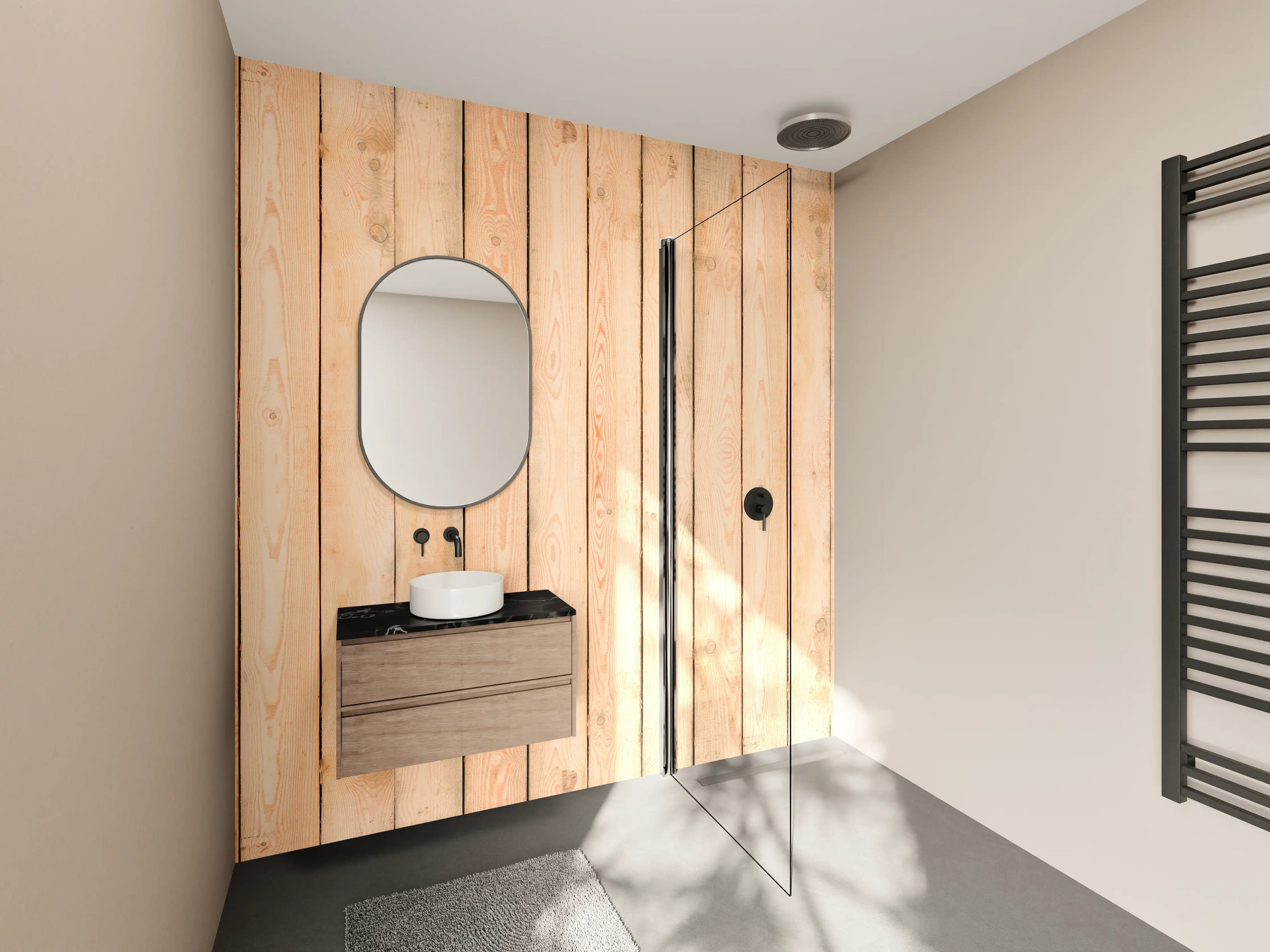 Wandverkleidung Bad - Helles Holzpaneel mit Graumaserung