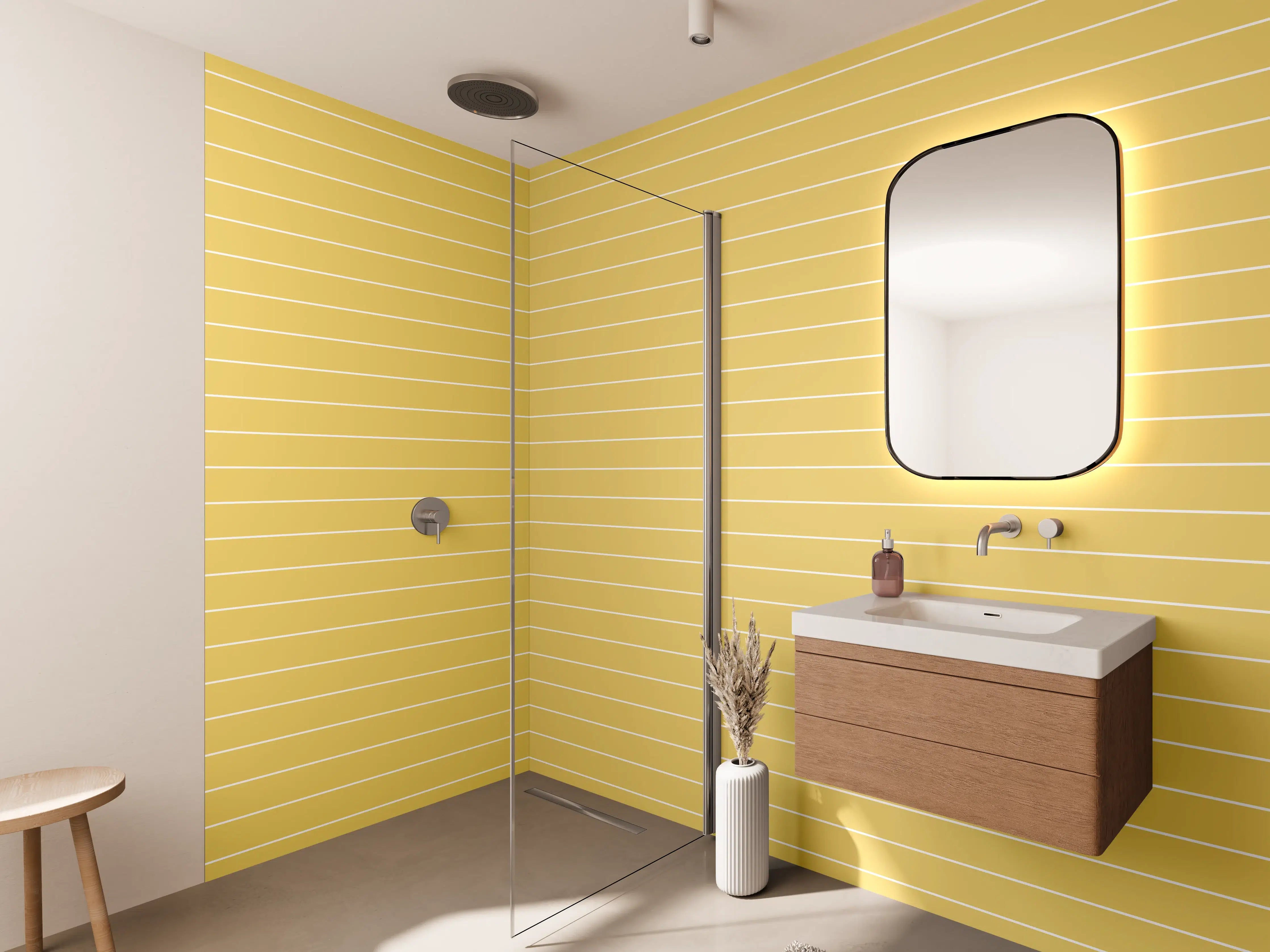 Wandverkleidung Bad - Helles Linienmuster in Beige