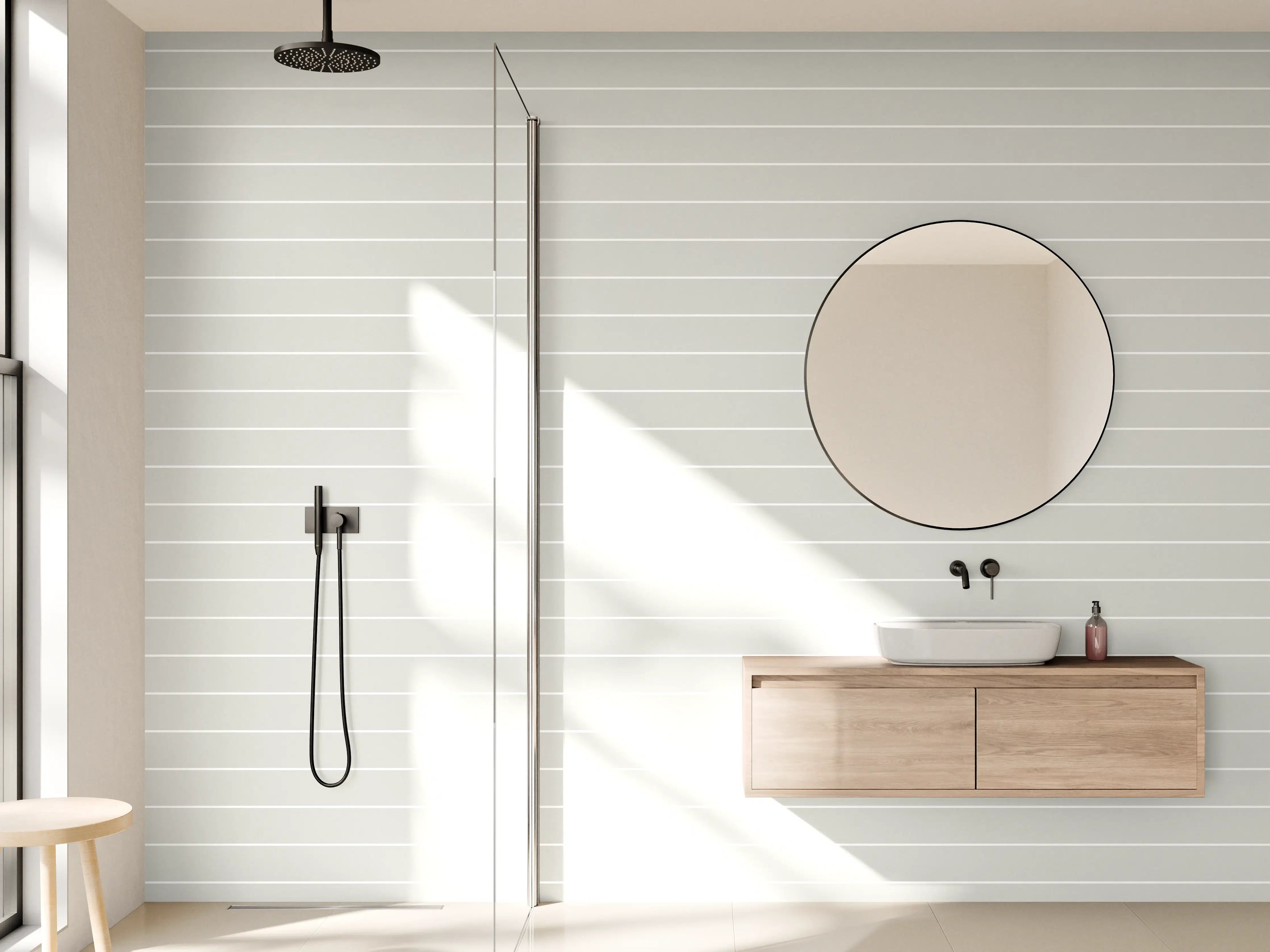 Wandverkleidung Bad - Helles Streifenmuster in Grau