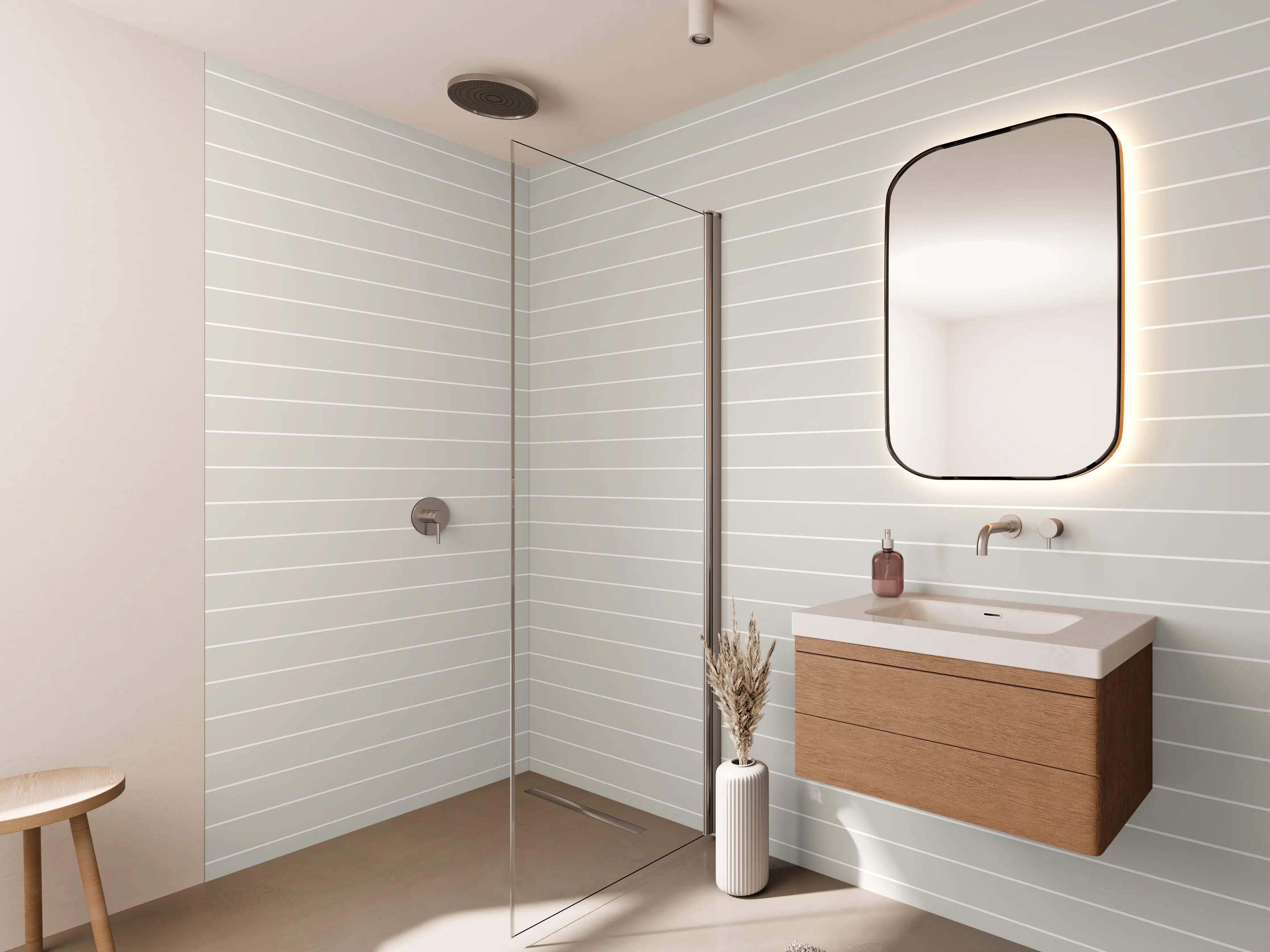 Wandverkleidung Bad - Helles Streifenmuster in Grau