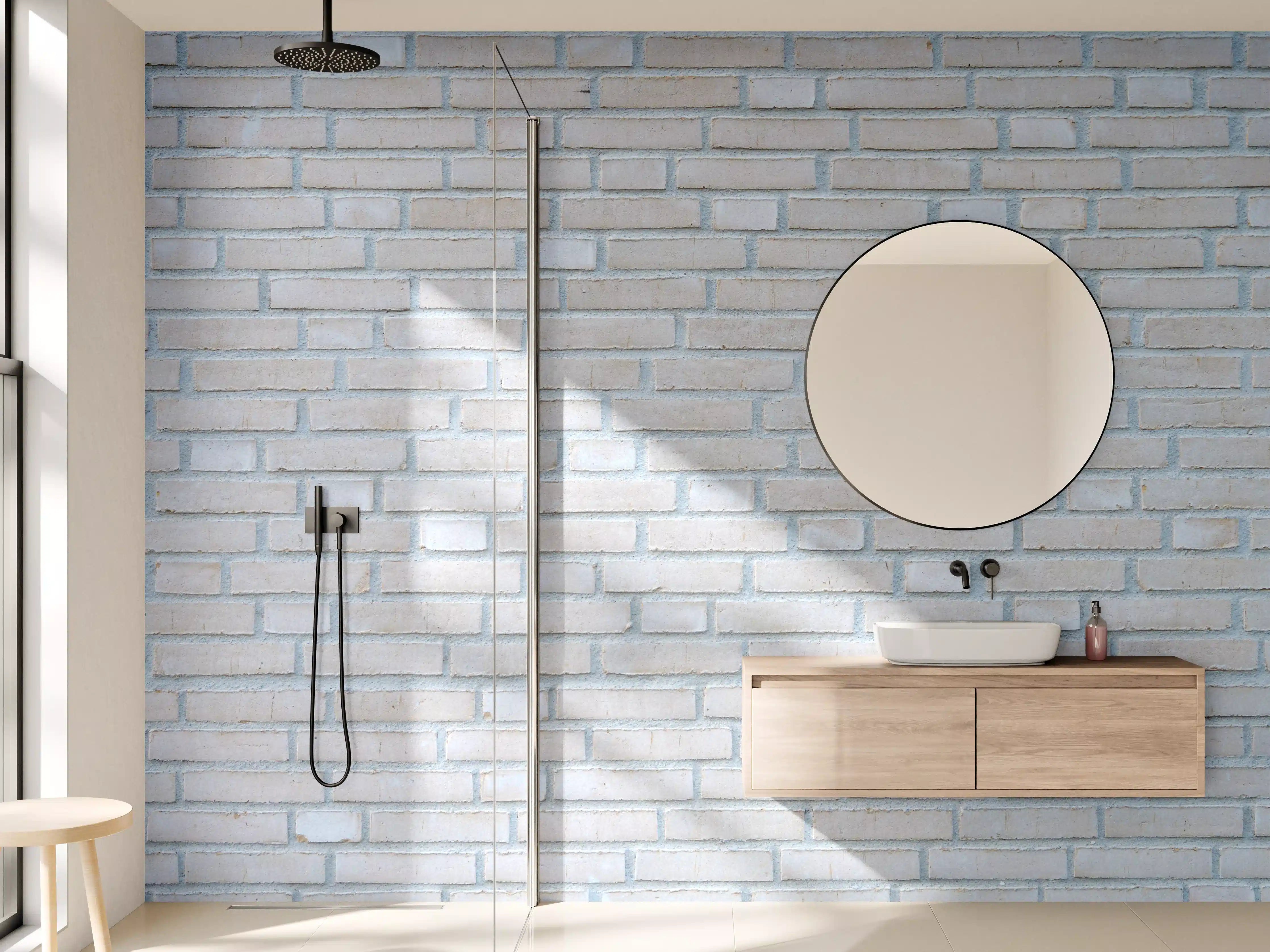 Wandverkleidung Bad - Helles Ziegelmauer-Design