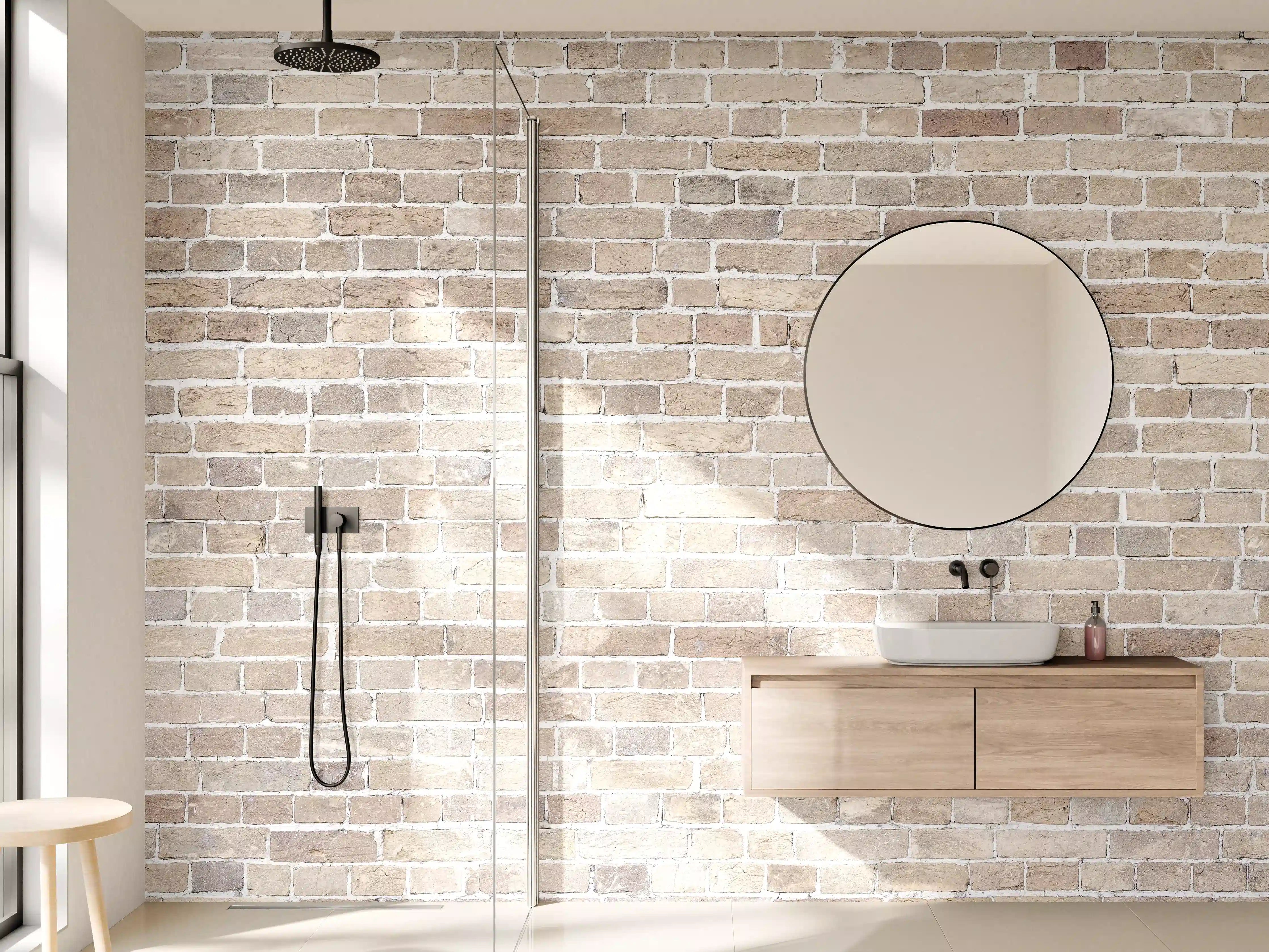 Wandverkleidung Bad - Helles Ziegelmauer mit natürlicher Textur