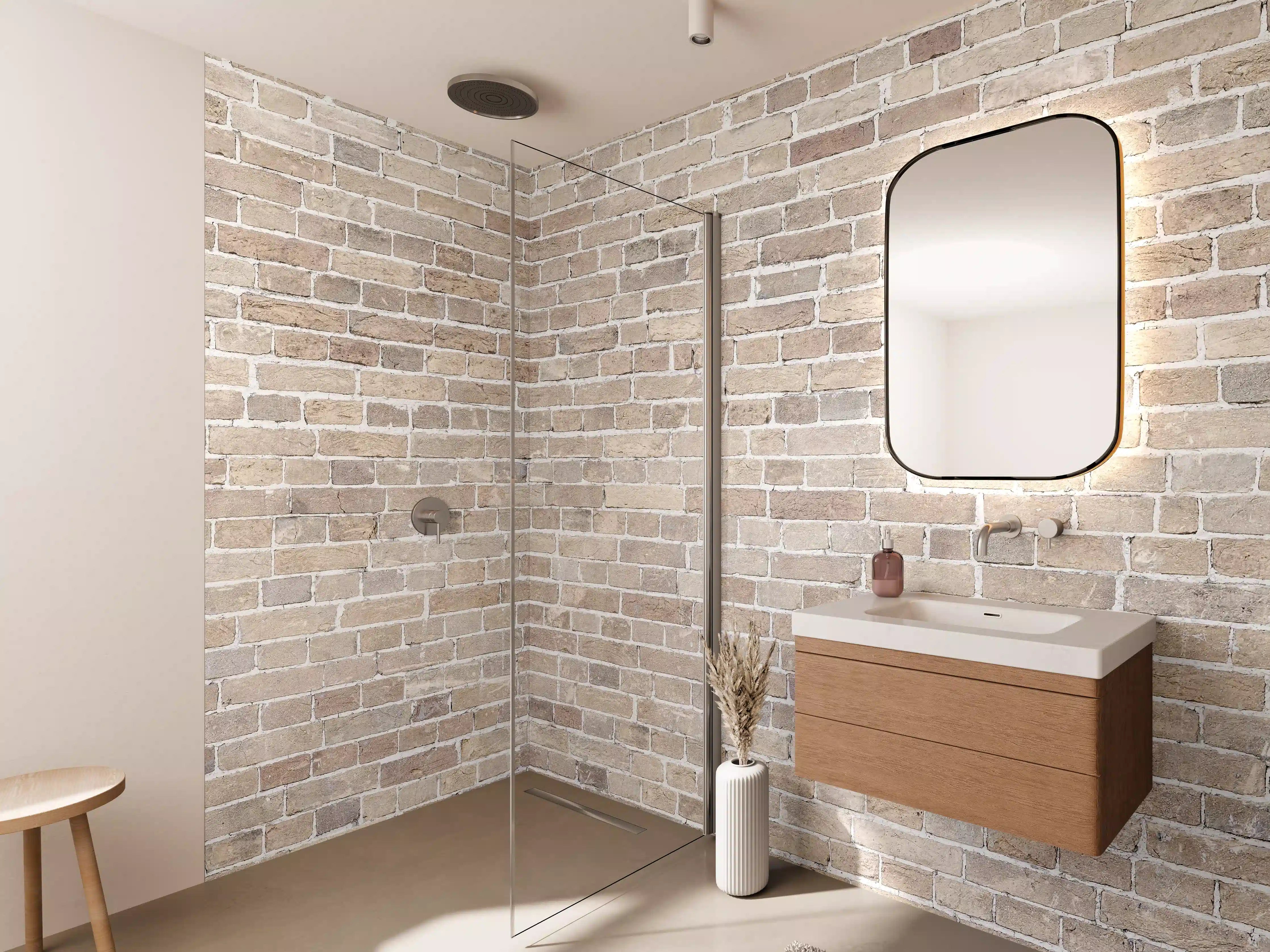 Wandverkleidung Bad - Helles Ziegelmauer mit natürlicher Textur