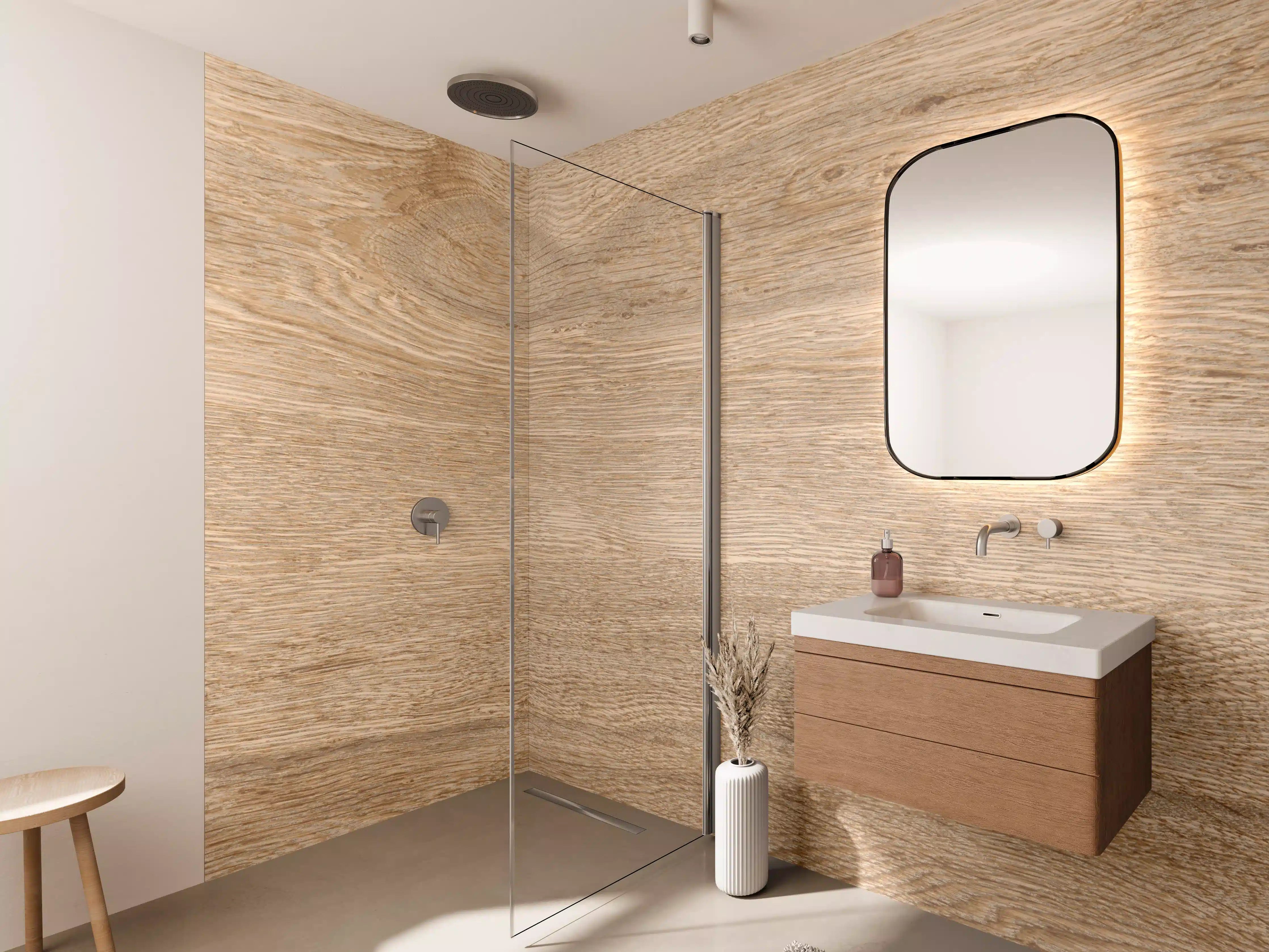 Wandverkleidung Bad - Helles trockenes Holz