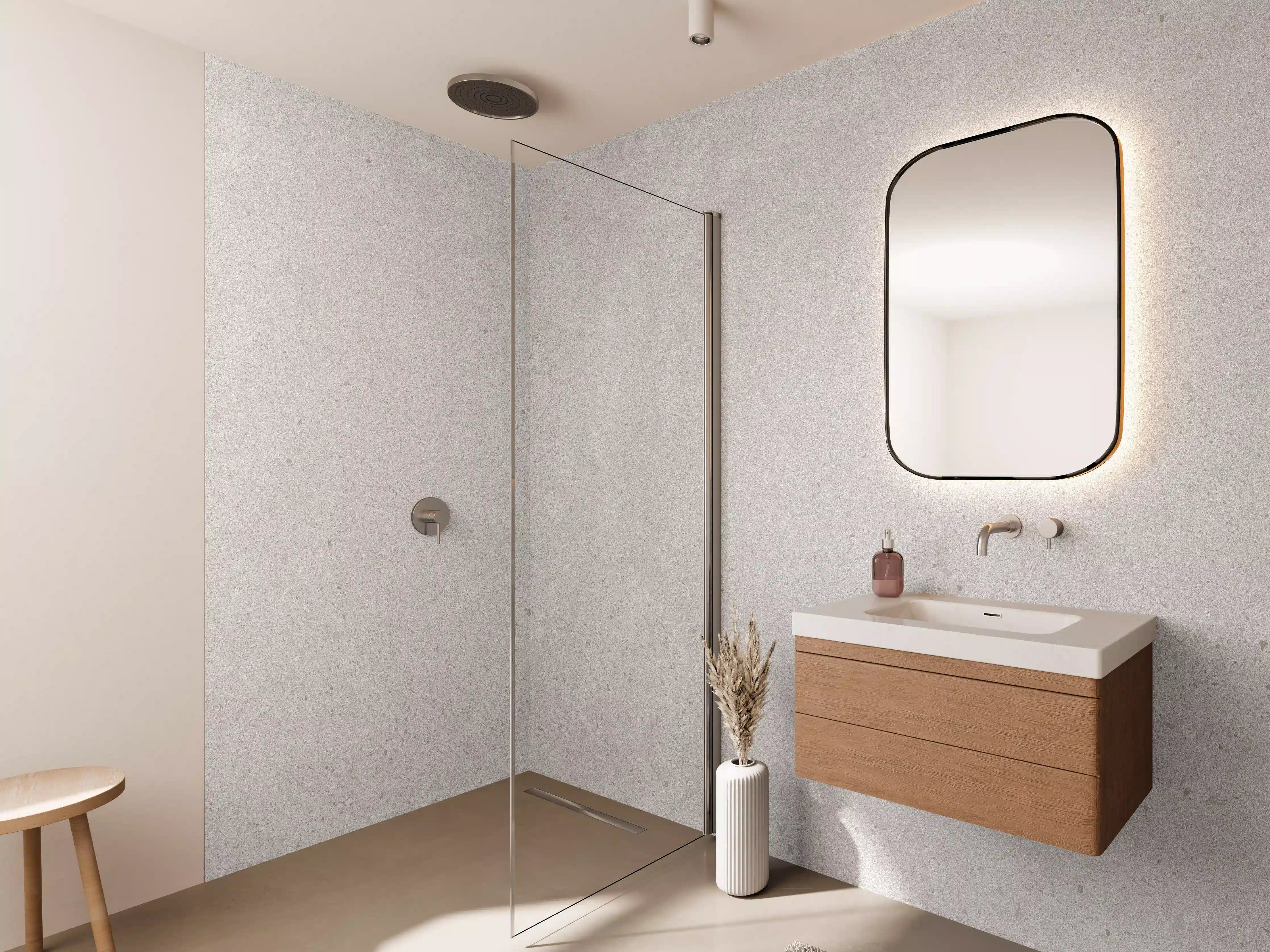 Wandverkleidung Bad - Hellgraues Mamor Design