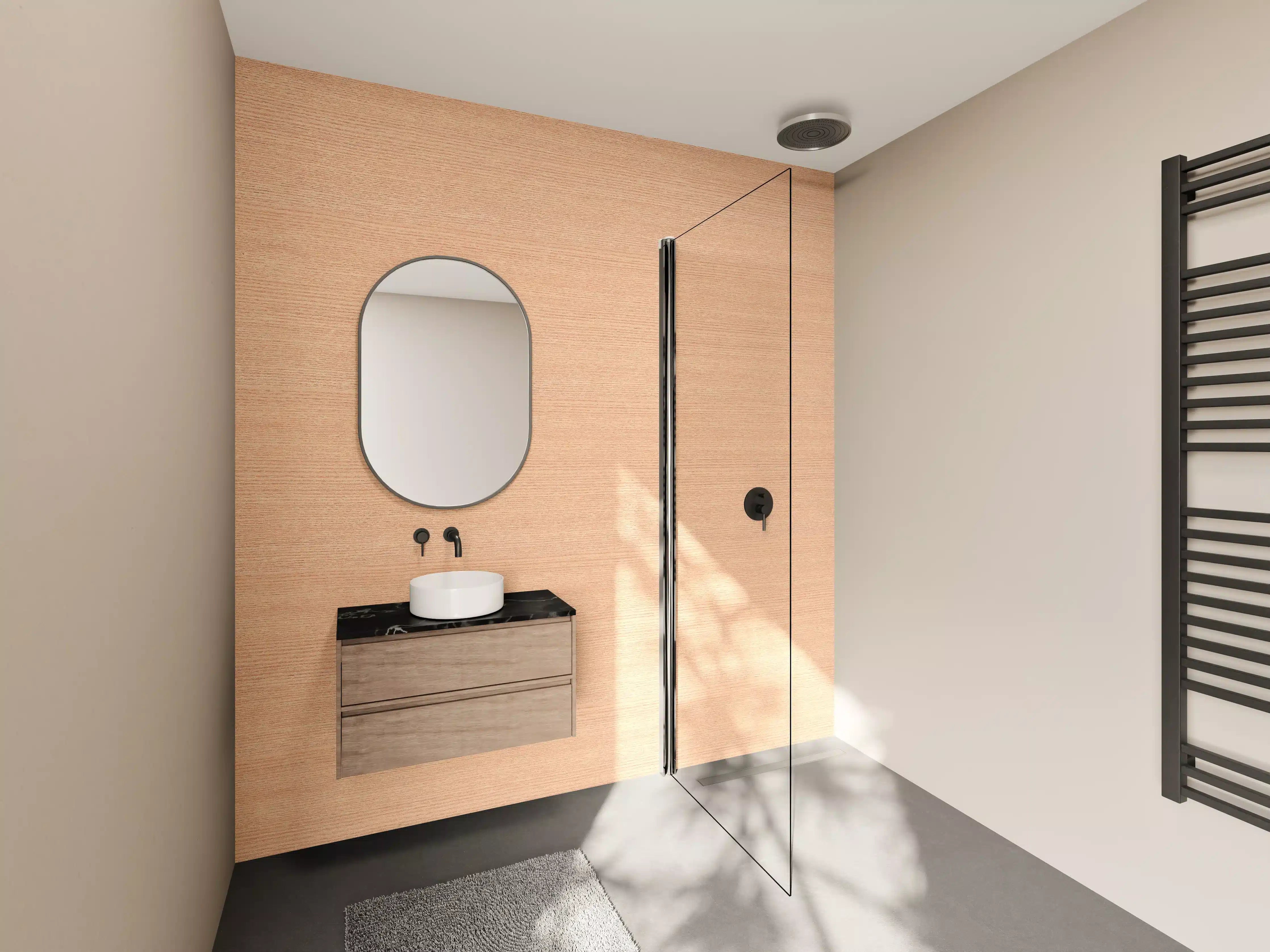 Wandverkleidung Bad - Hellrosé Goldene Holzmaserung