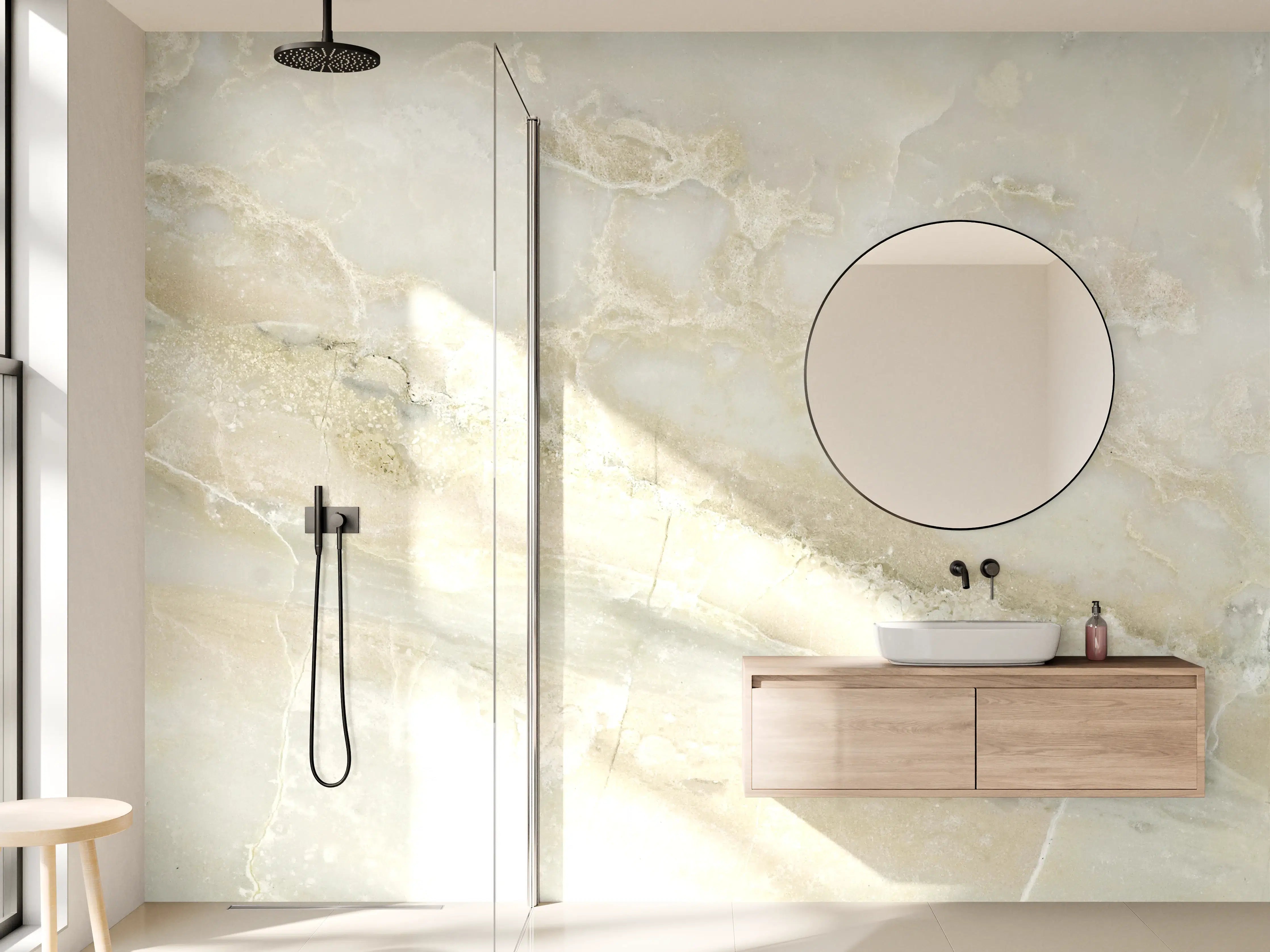 Wandverkleidung Bad - Hellweißer Marmor