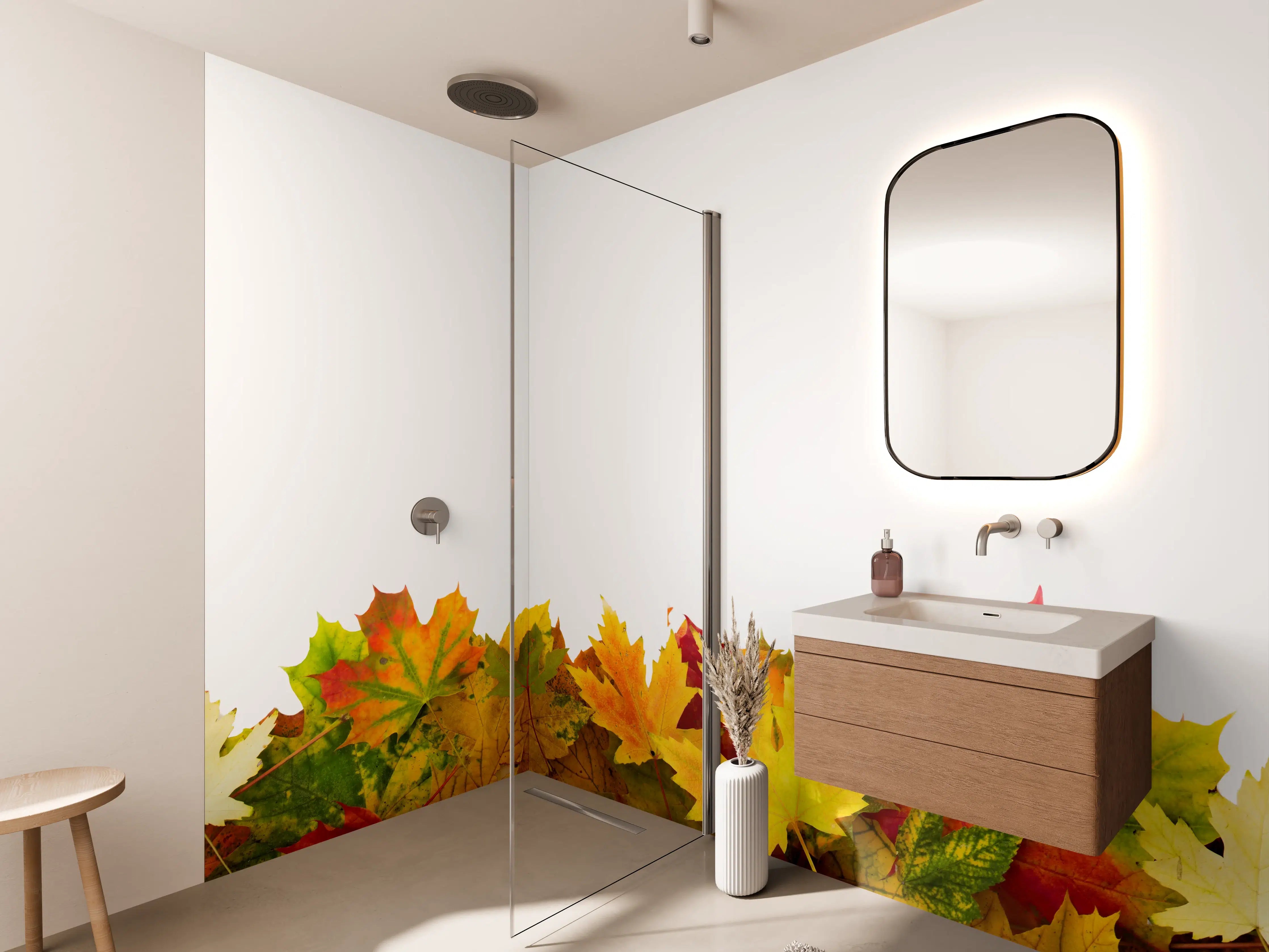 Wandverkleidung Bad - Herbst Laub