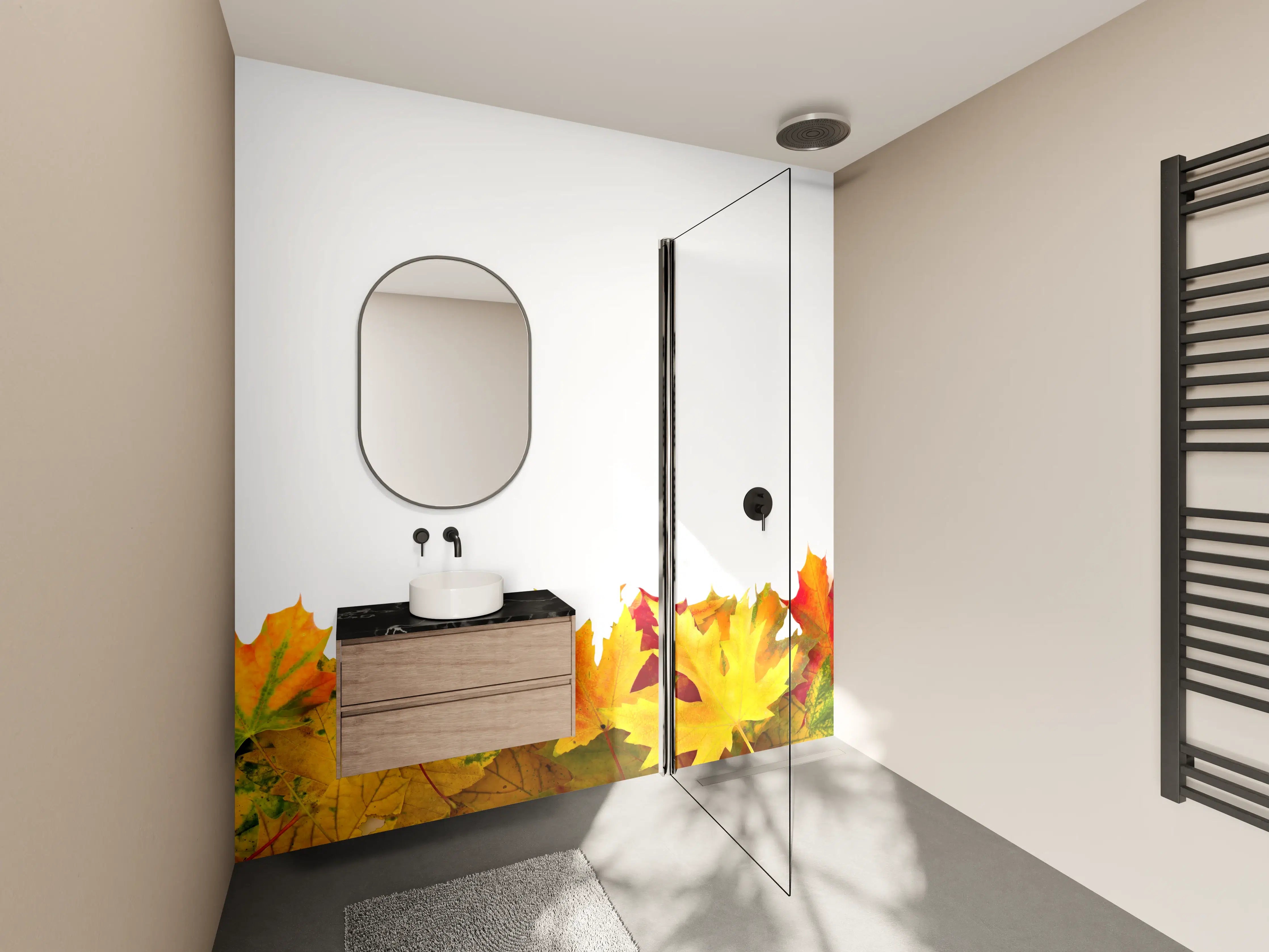 Wandverkleidung Bad - Herbst Laub