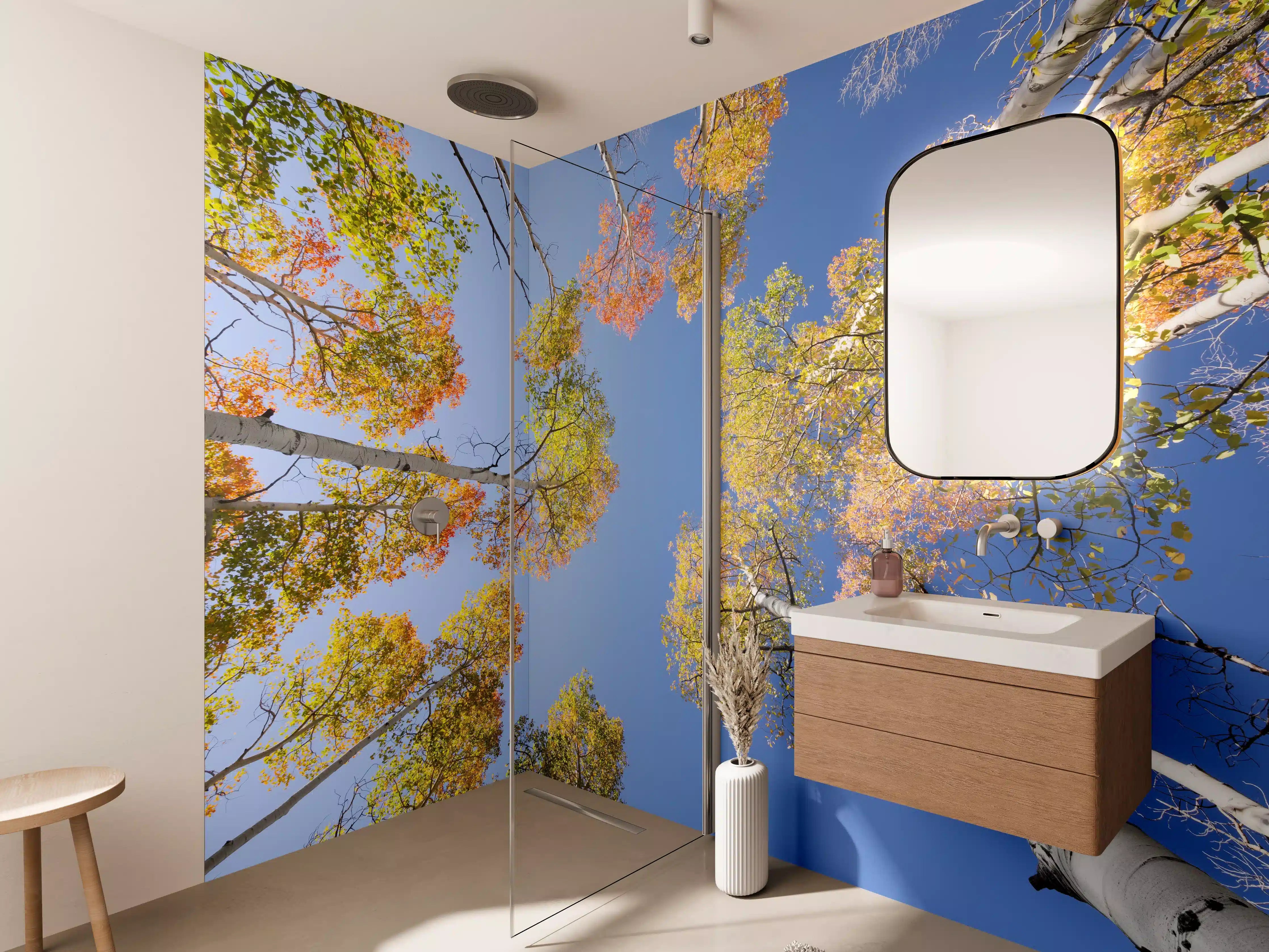 Wandverkleidung Bad - Herbstliche Birken