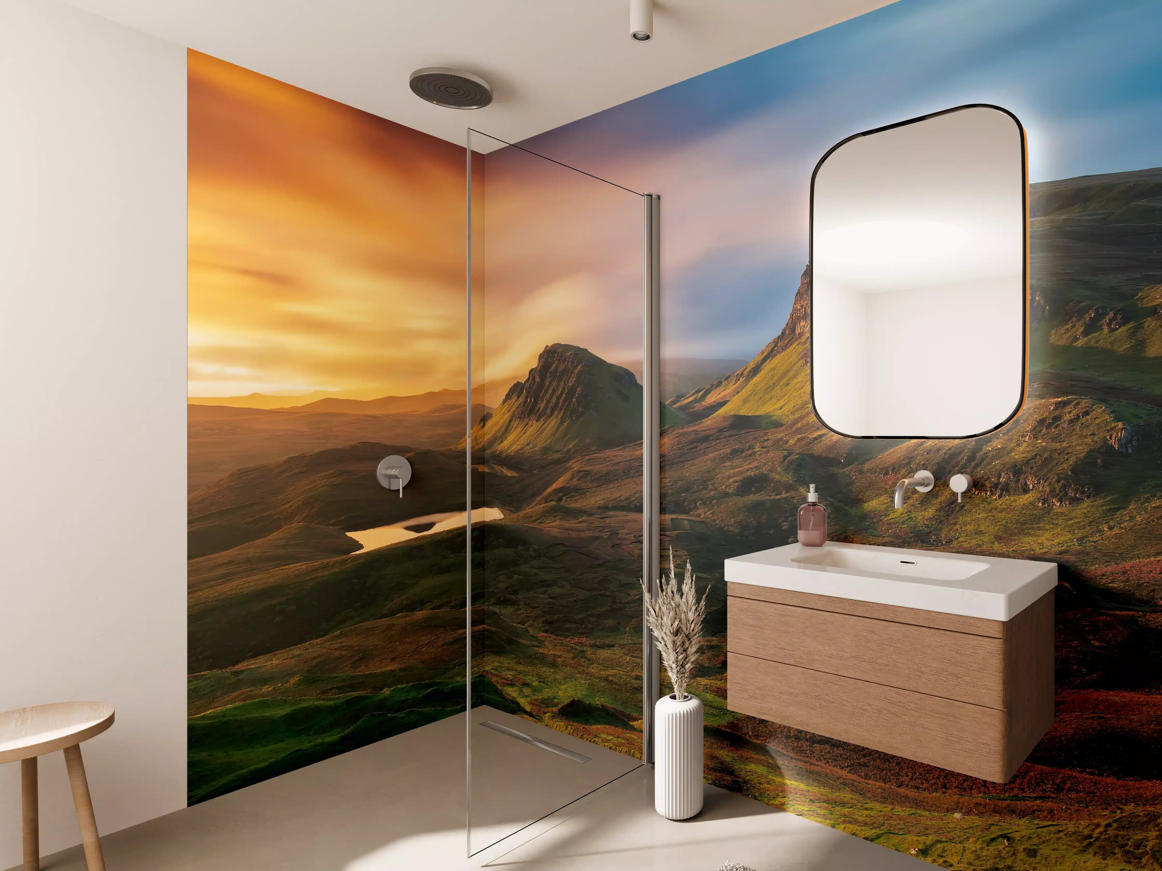 Wandverkleidung Bad - Herbstliche Highland-Landschaft