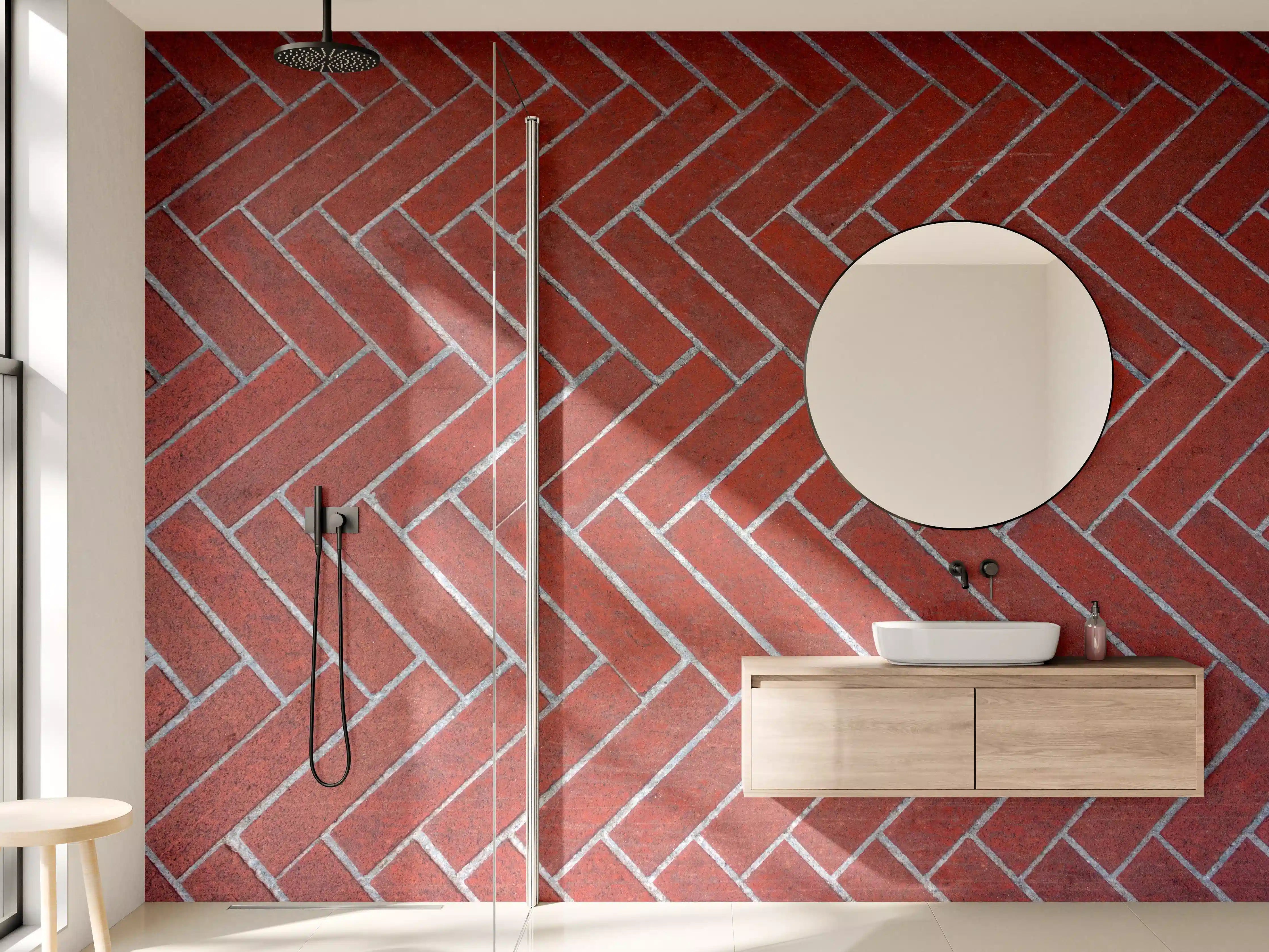 Wandverkleidung Bad - Herringbone Red Brick Pavers