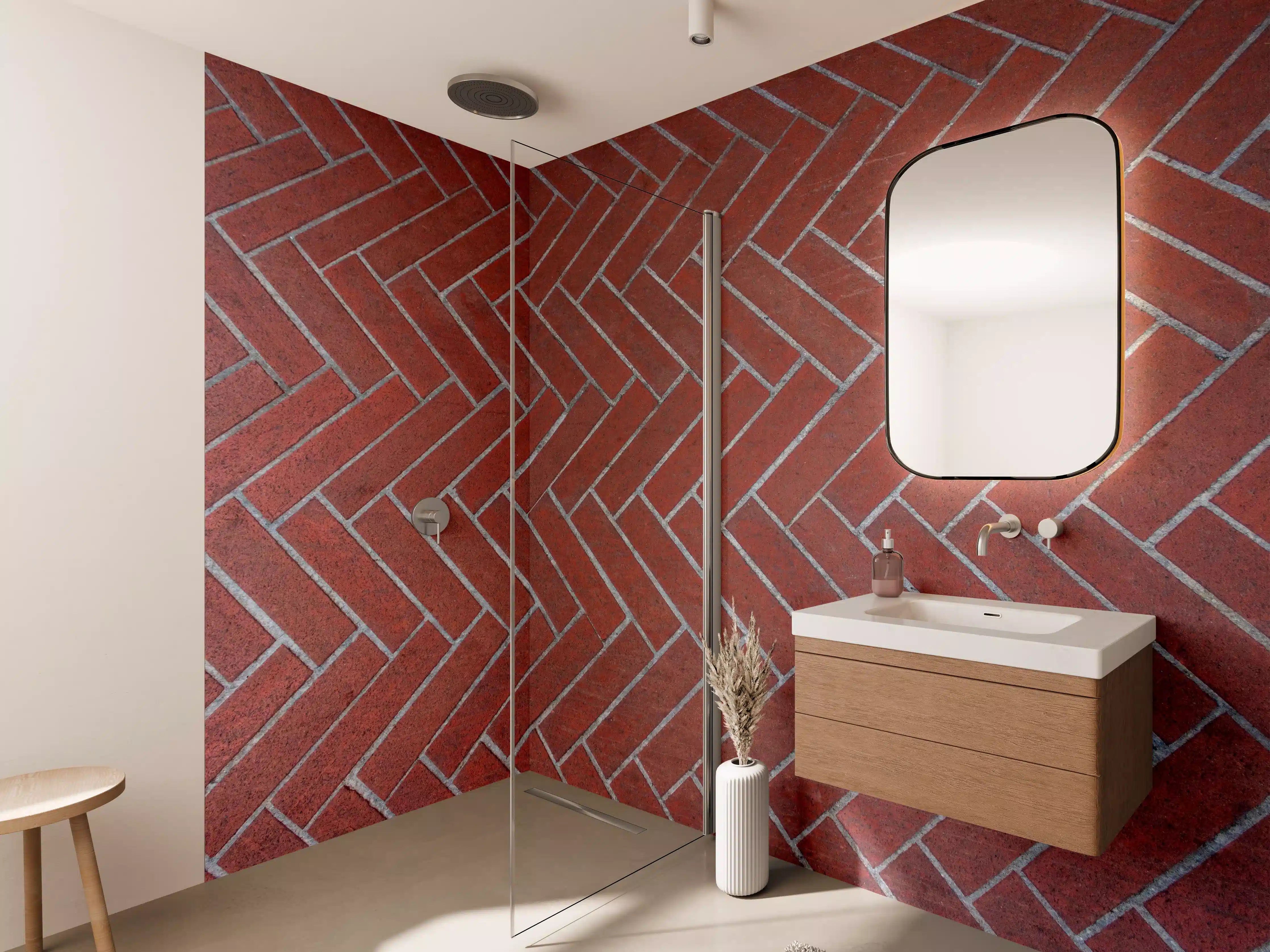Wandverkleidung Bad - Herringbone Red Brick Pavers