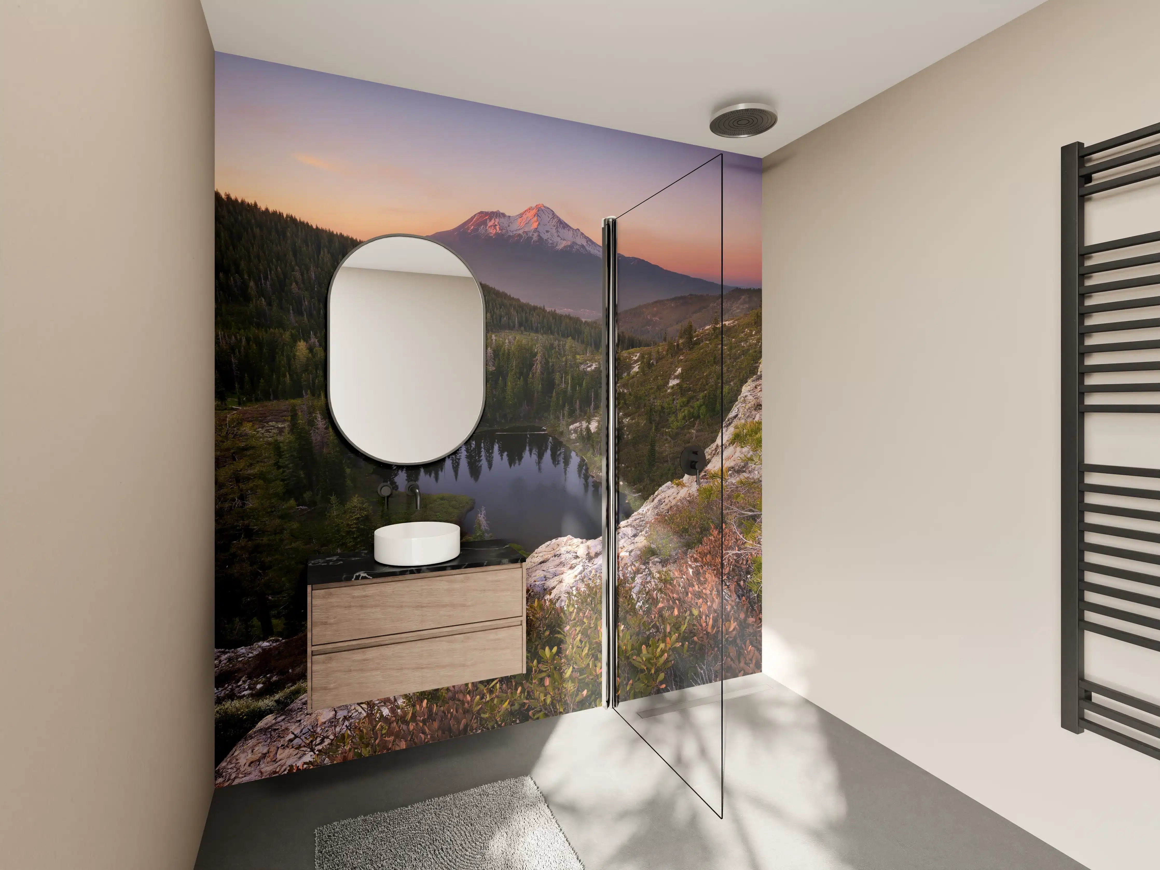 Wandverkleidung Bad - Herzsee Bergdämmerung