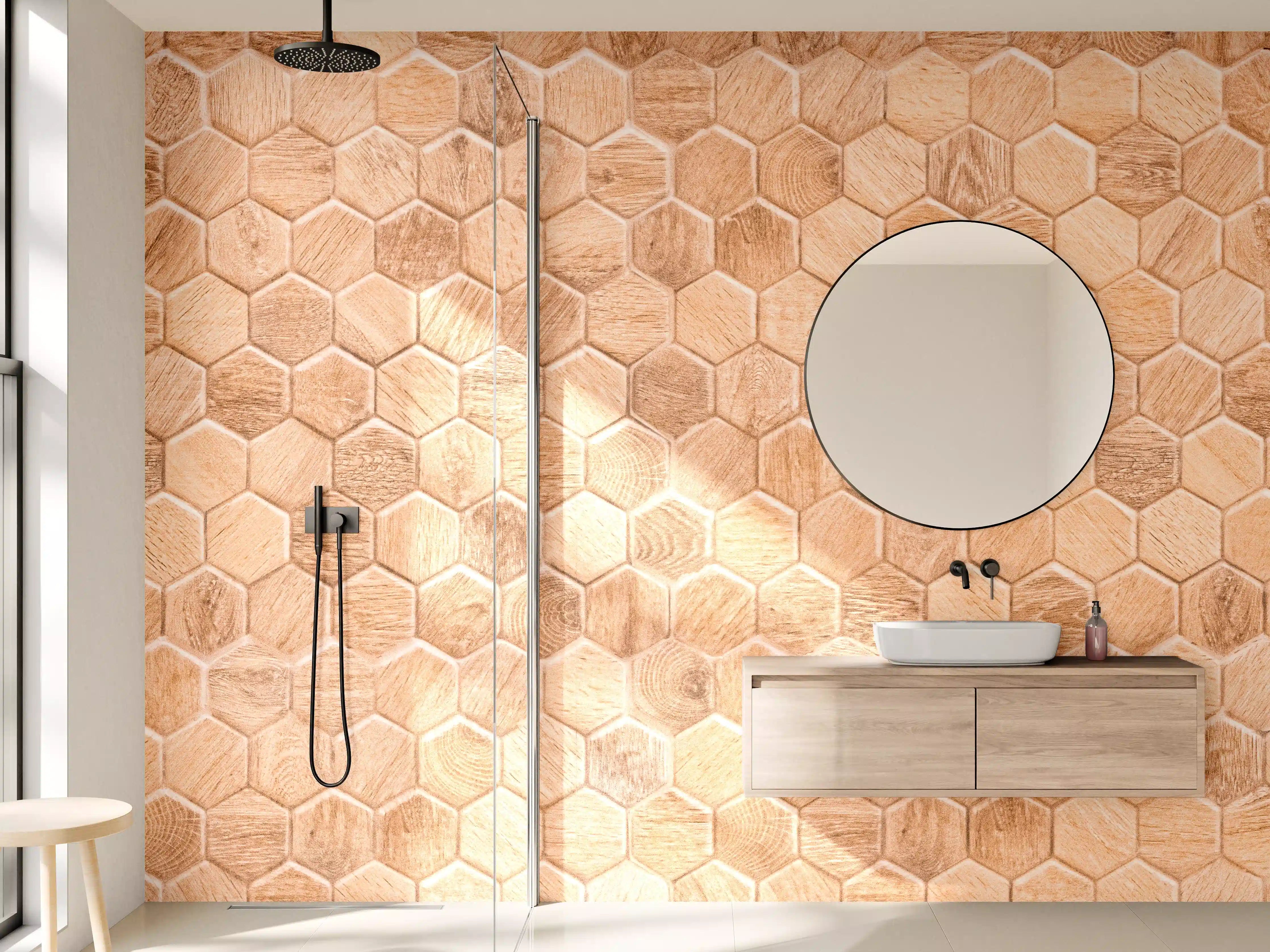 Wandverkleidung Bad - Hexagon Holz Wabenmuster