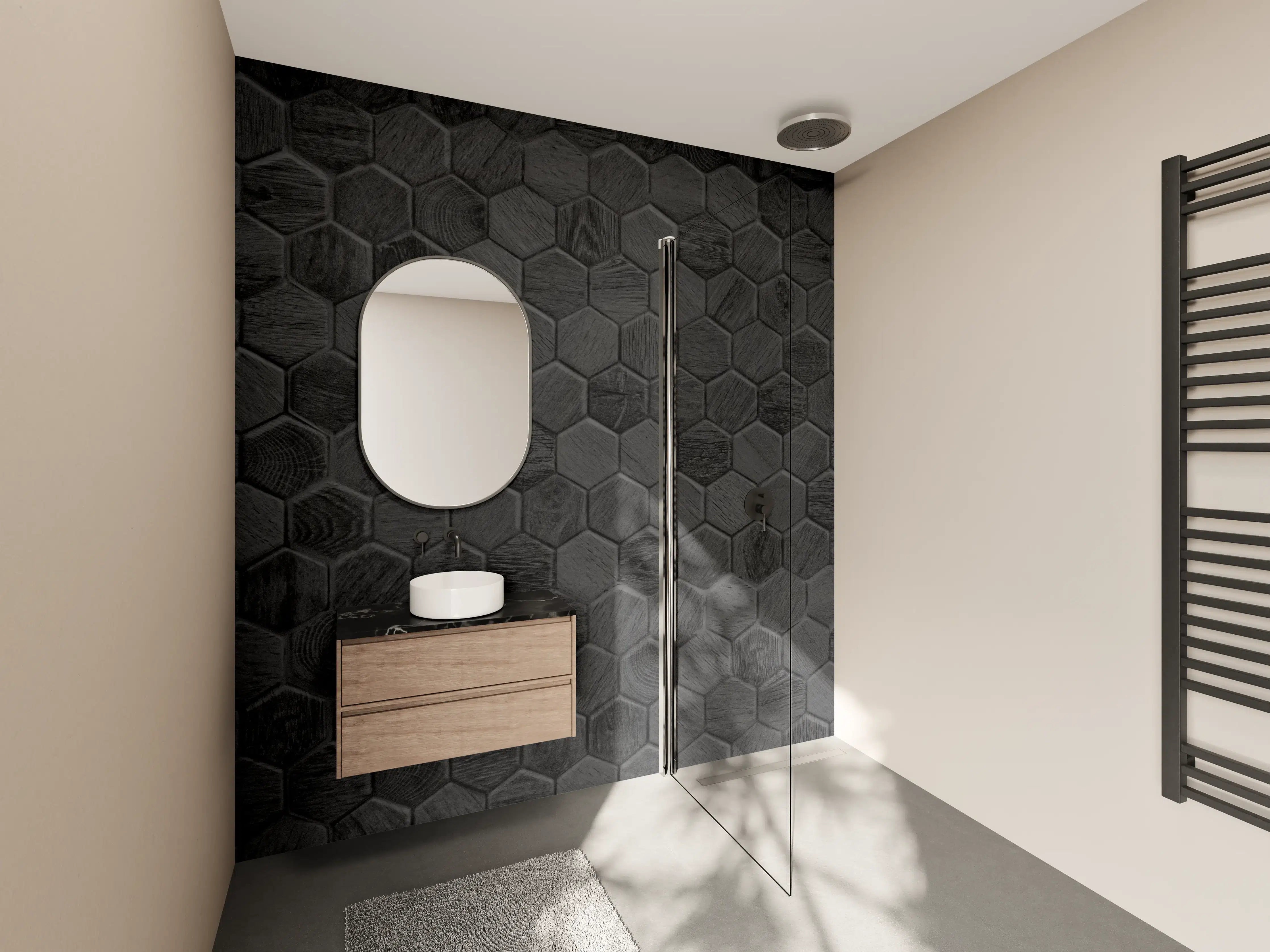 Wandverkleidung Bad - Hexagonales Holz Wabenmuster