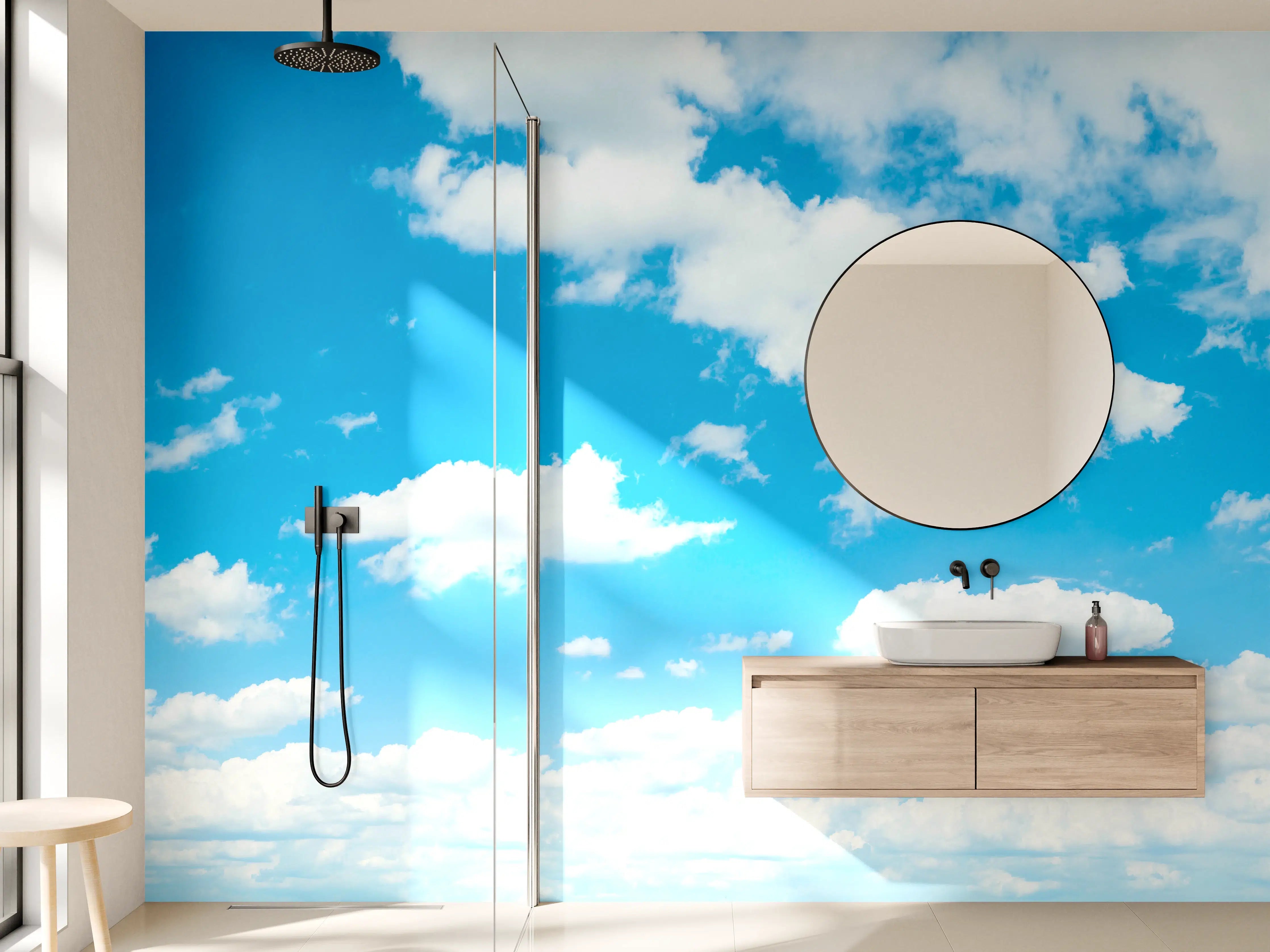 Wandverkleidung Bad - Himmel in Grautönen mit Wolken
