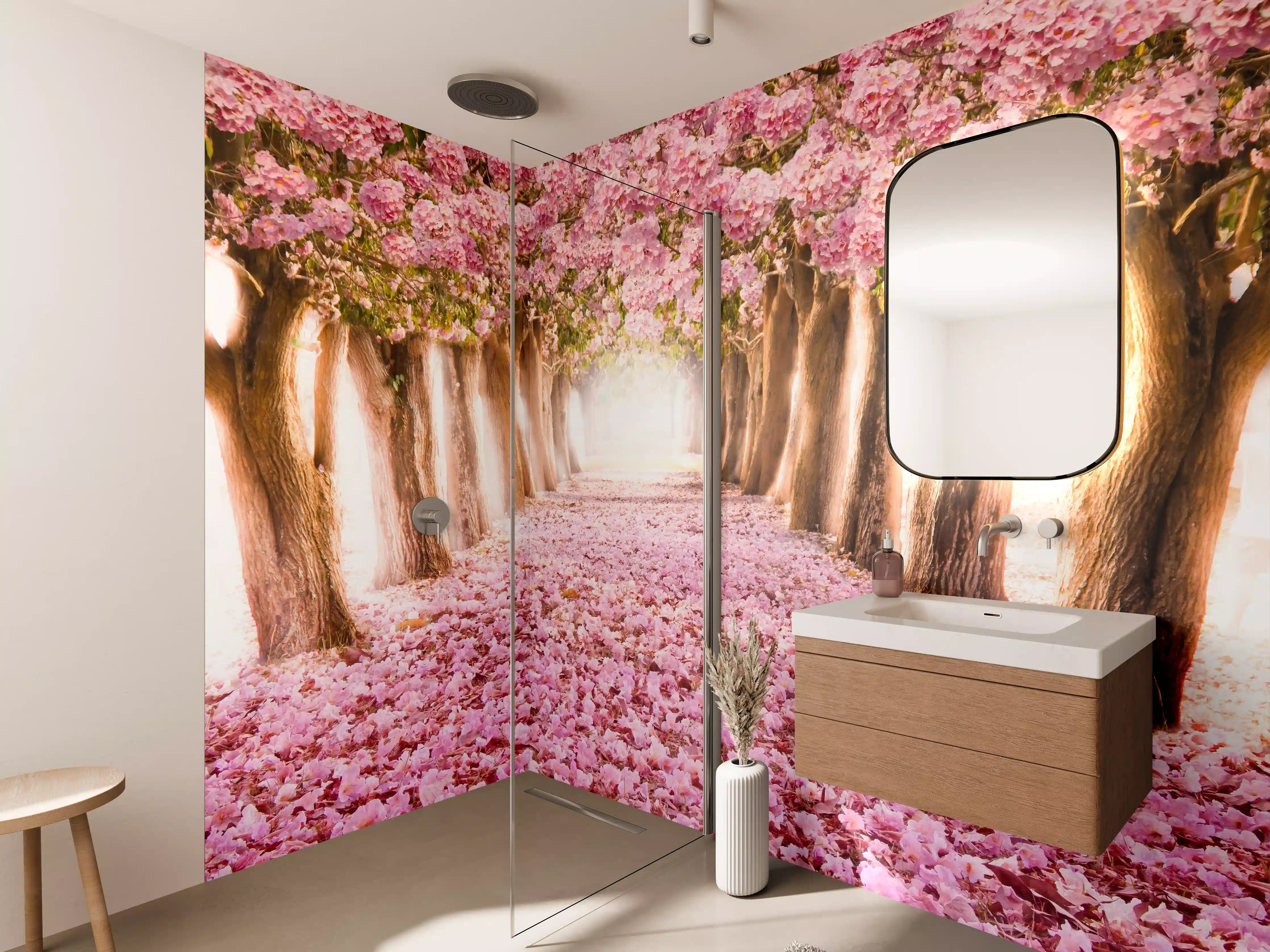 Wandverkleidung Bad - Himmlische Kirschblütenallee