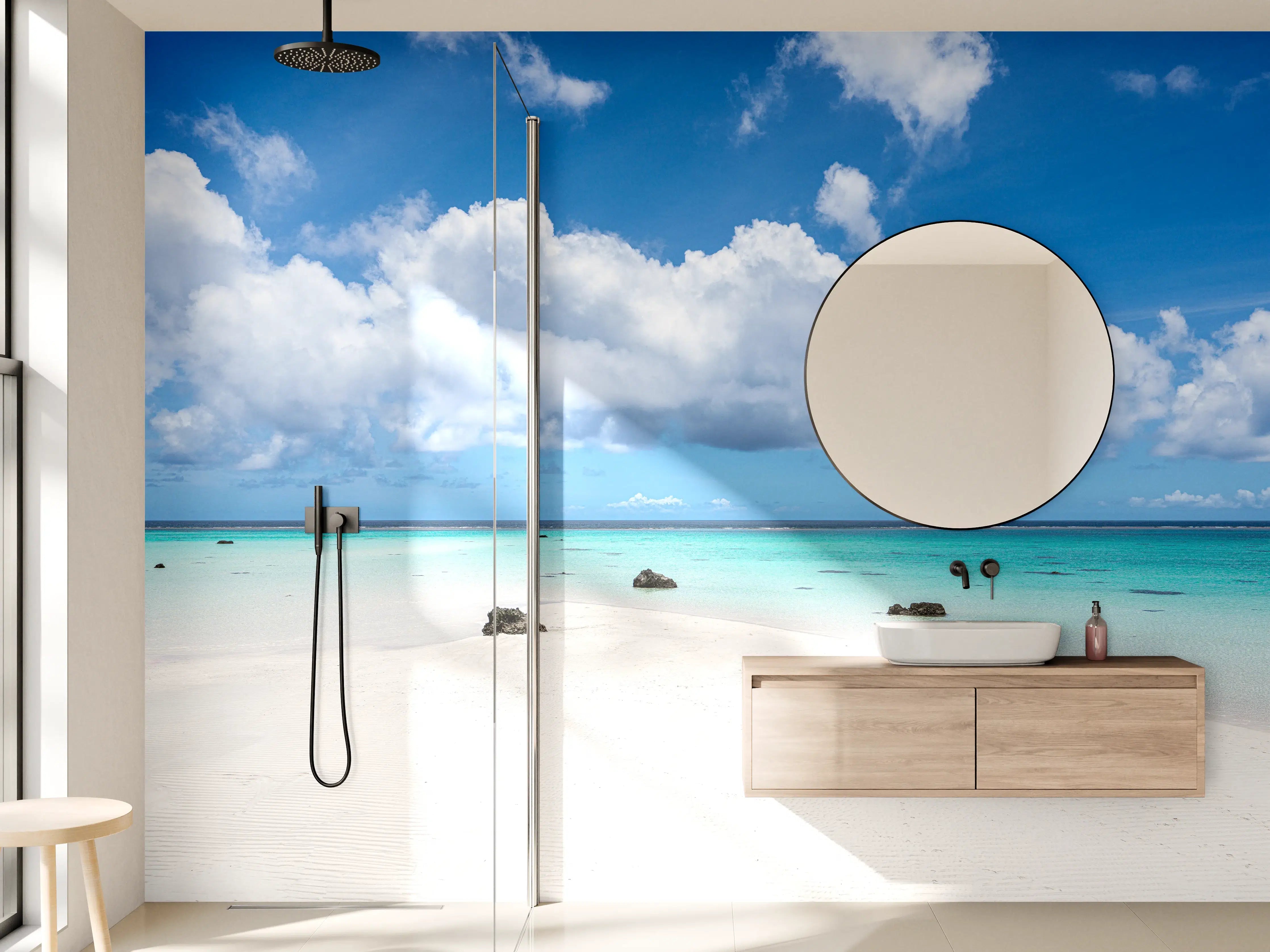 Wandverkleidung Bad - Himmlischer Strand mit türkisblauem Wasser