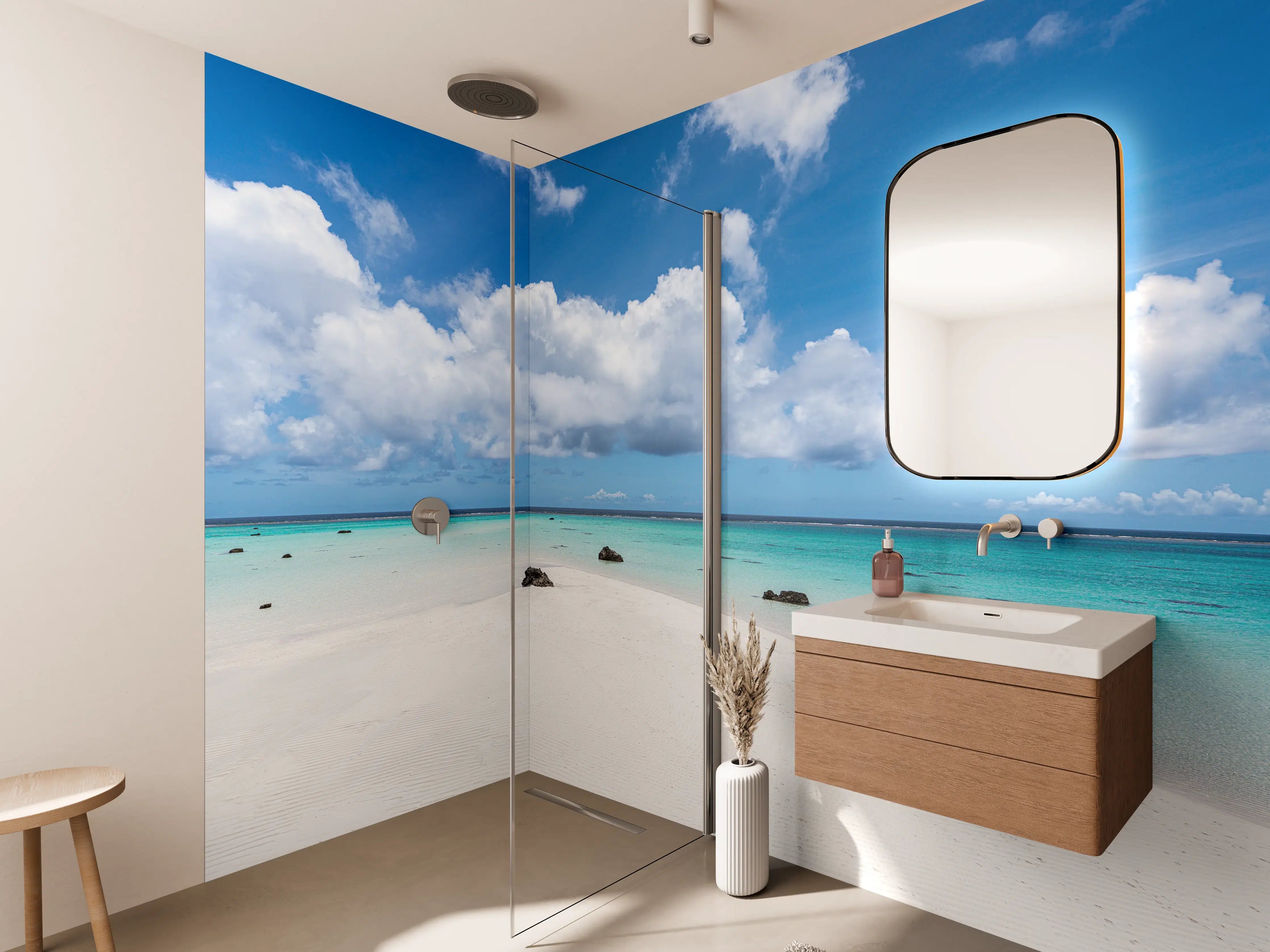 Wandverkleidung Bad - Himmlischer Strand mit türkisblauem Wasser