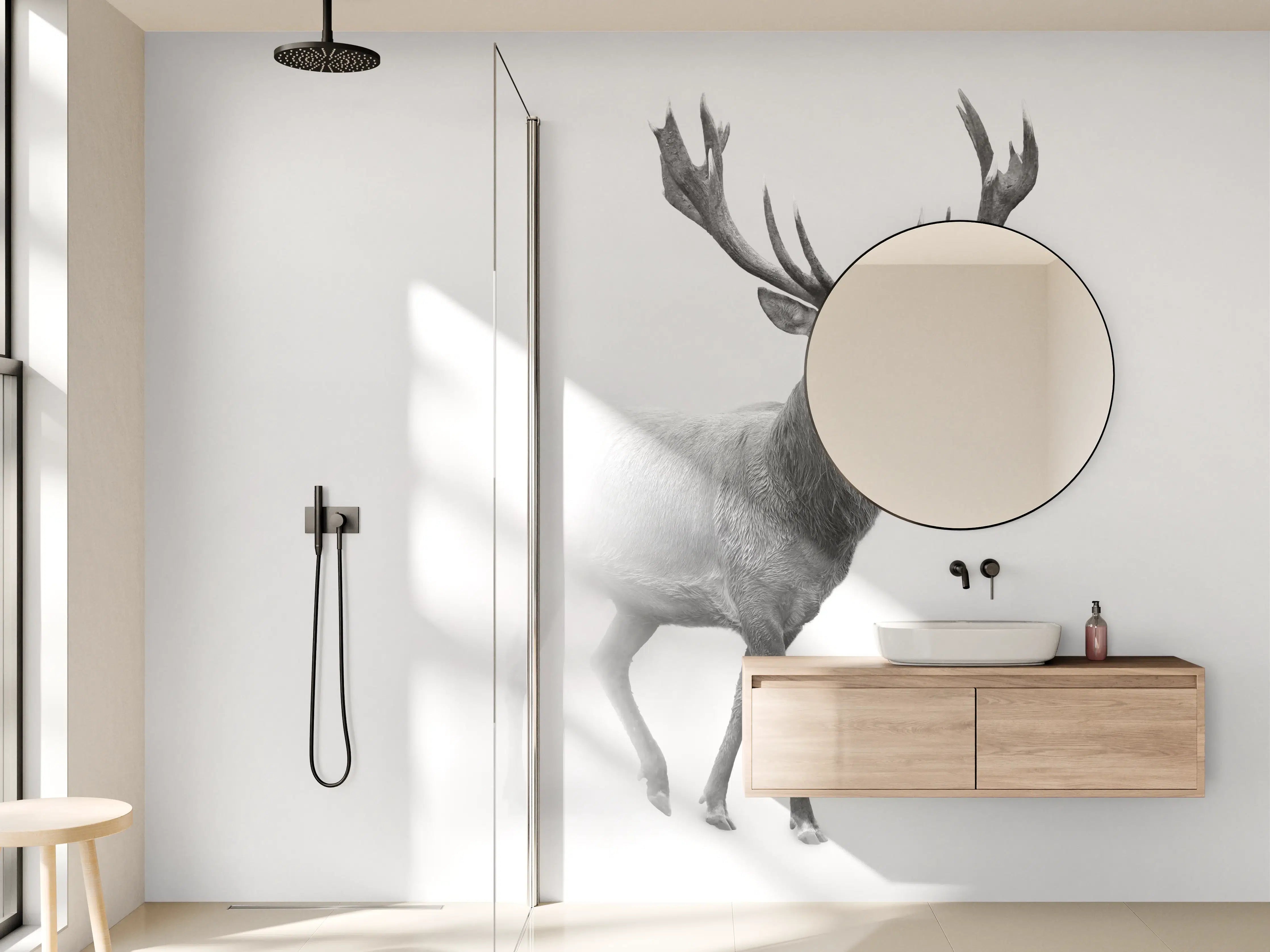 Wandverkleidung Bad - Hirsch Graustufenbild