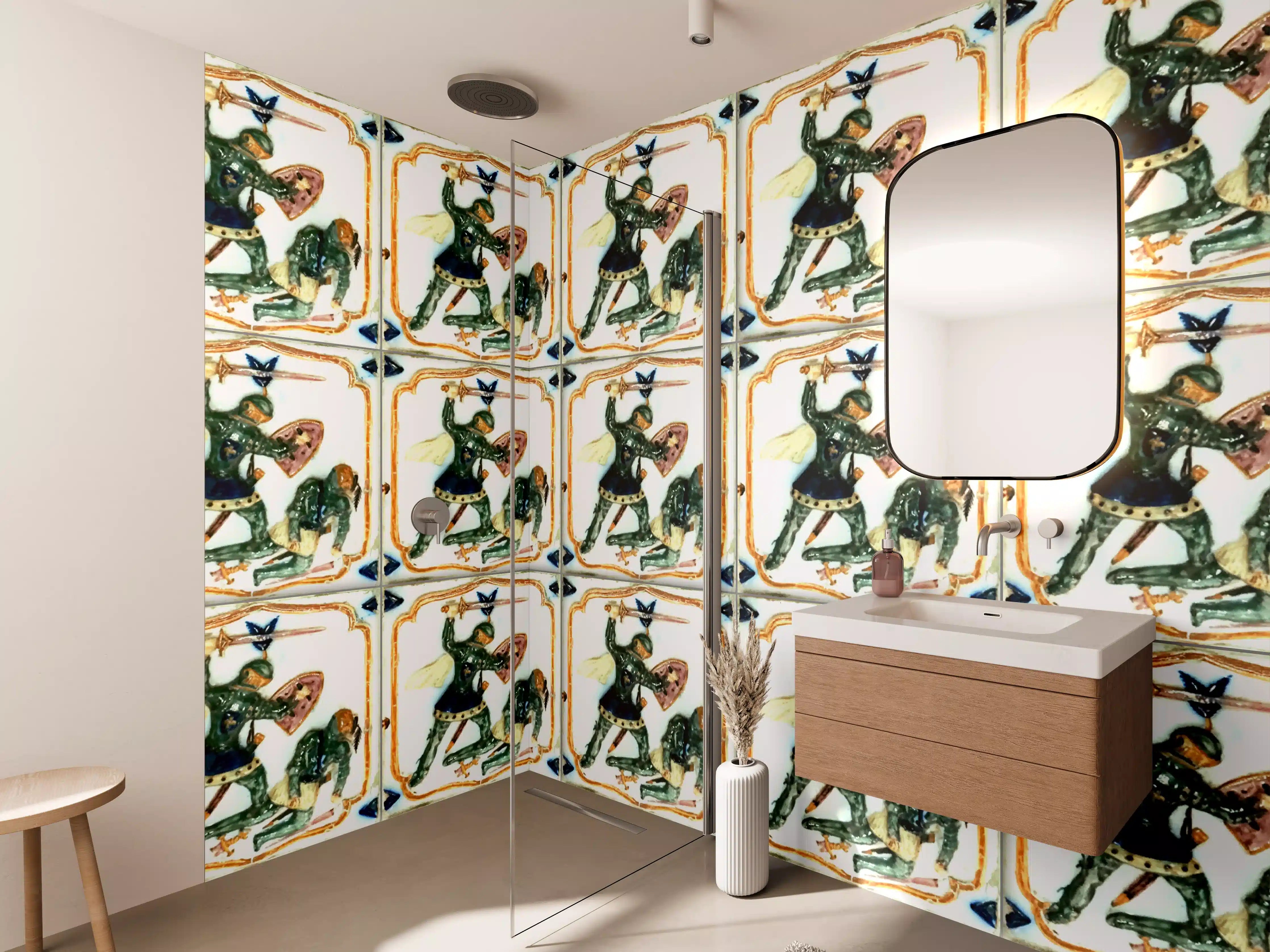 Wandverkleidung Bad - Historische Kacheln mit Rittermotiv