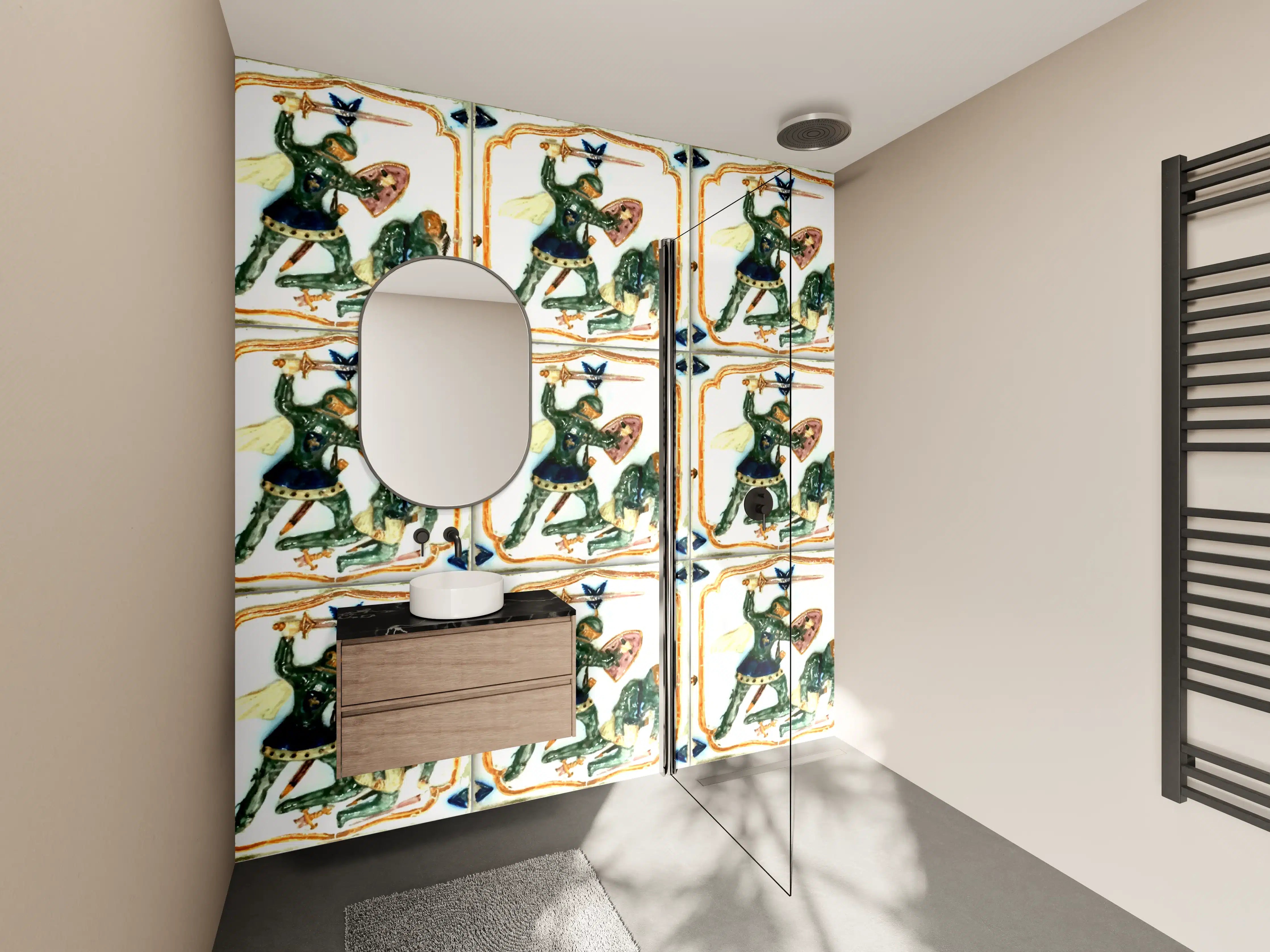 Wandverkleidung Bad - Historische Kacheln mit Rittermotiv