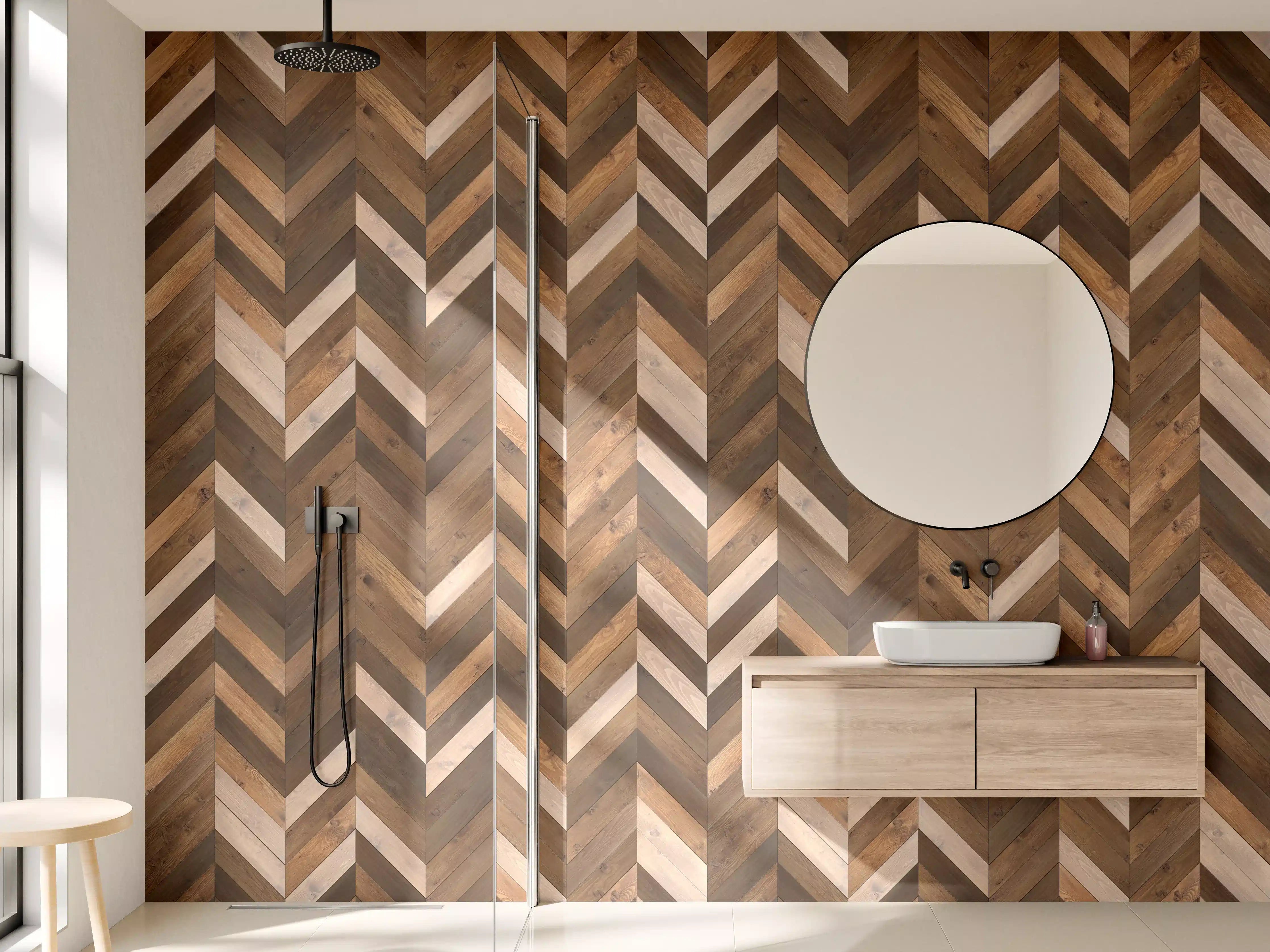 Wandverkleidung Bad - Hochwertige Holzdesign-Fliese