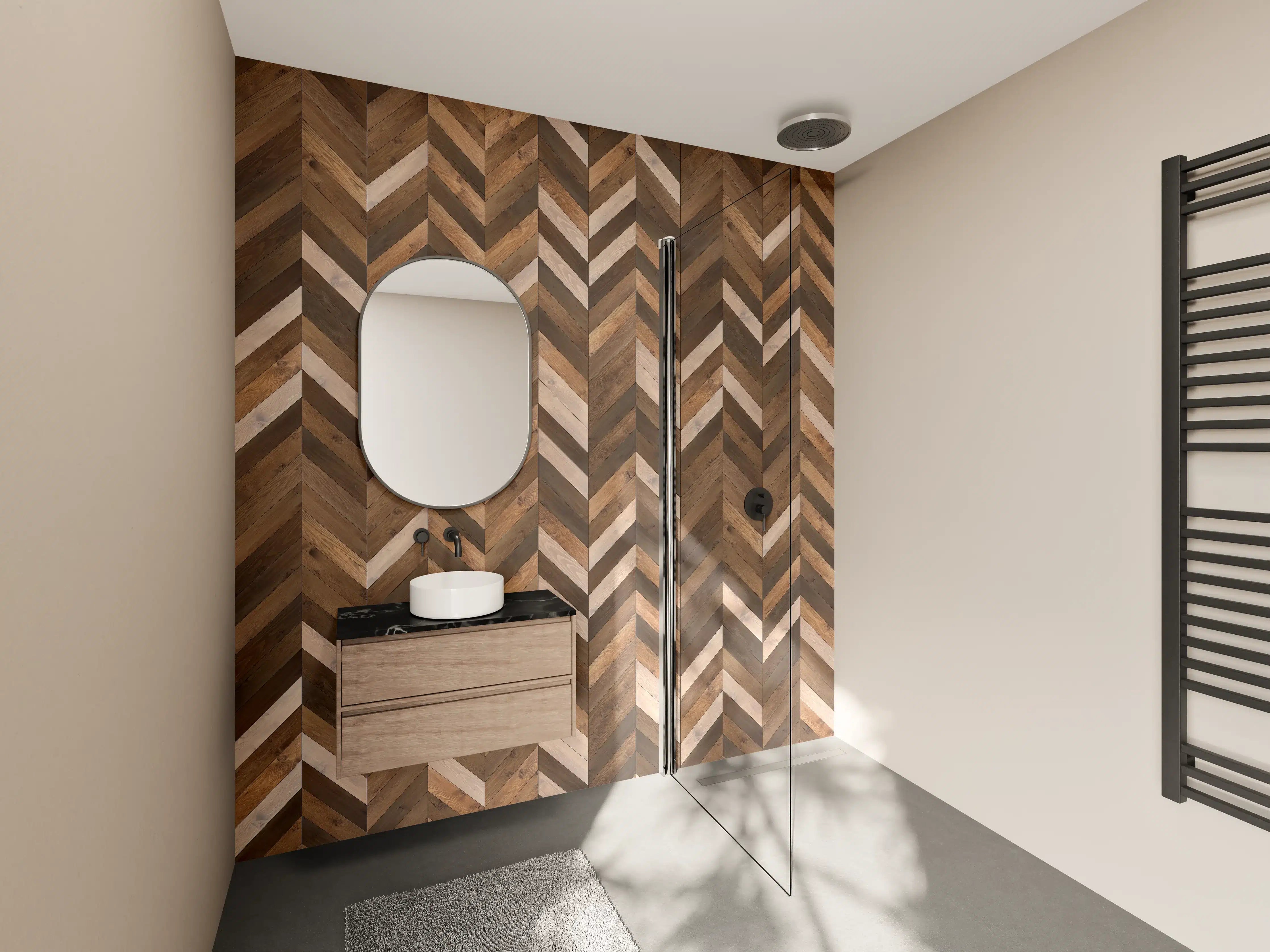 Wandverkleidung Bad - Hochwertige Holzdesign-Fliese