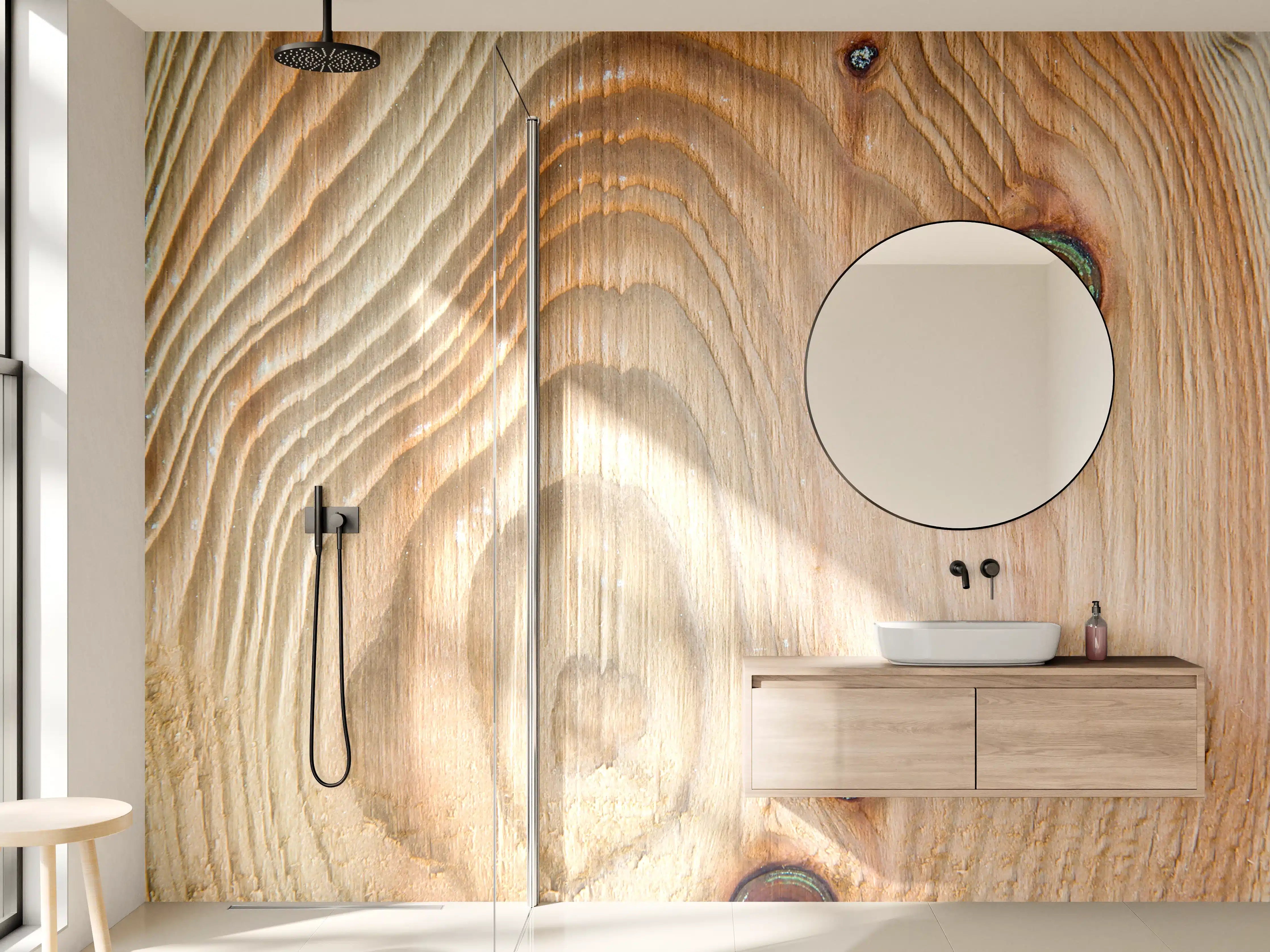 Wandverkleidung Bad - Hölzernes Naturdesign mit sichtbarer Maserung und Knoten