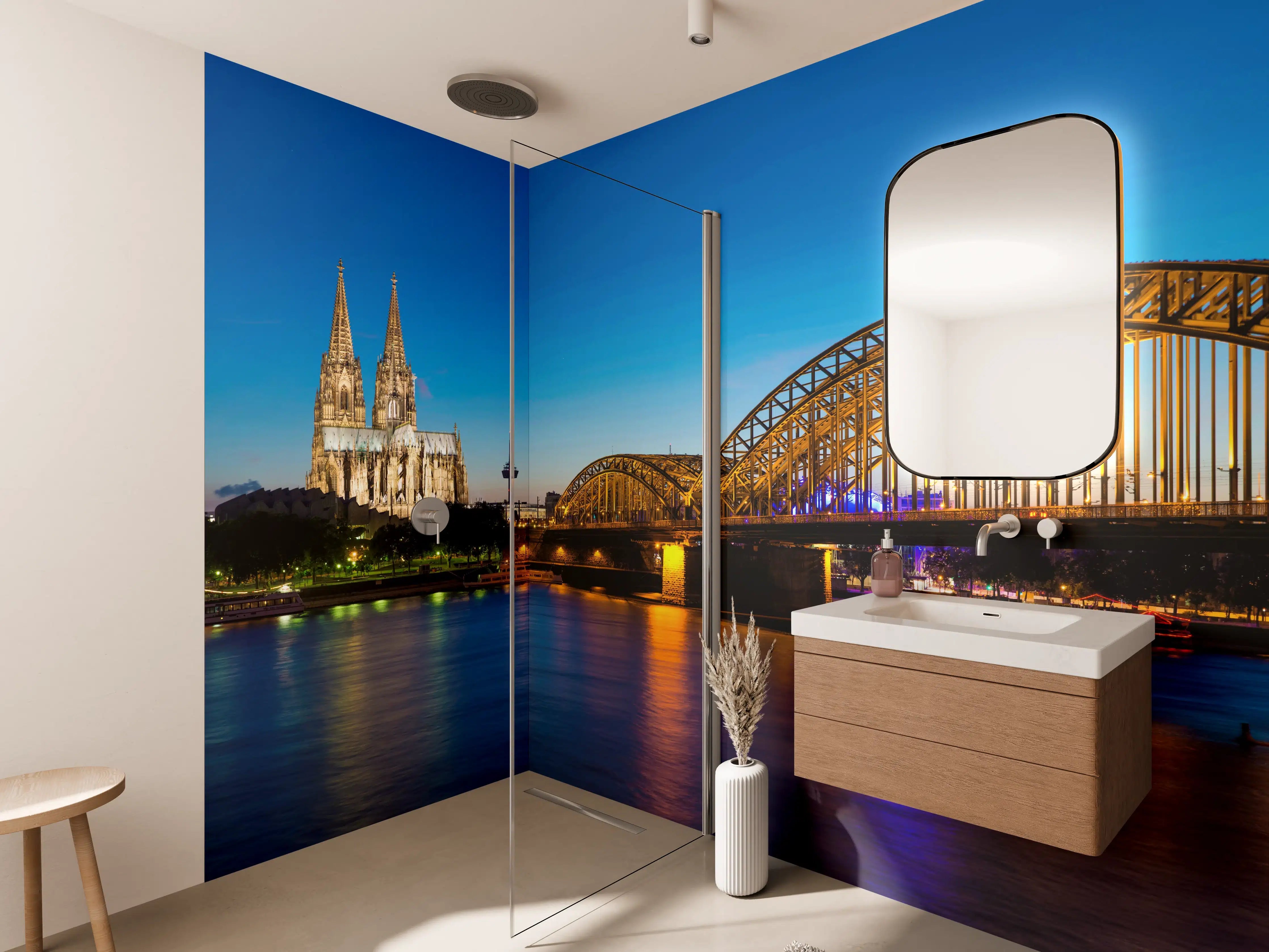 Wandverkleidung Bad - Hohenzollern Brücke Köln in der Nacht