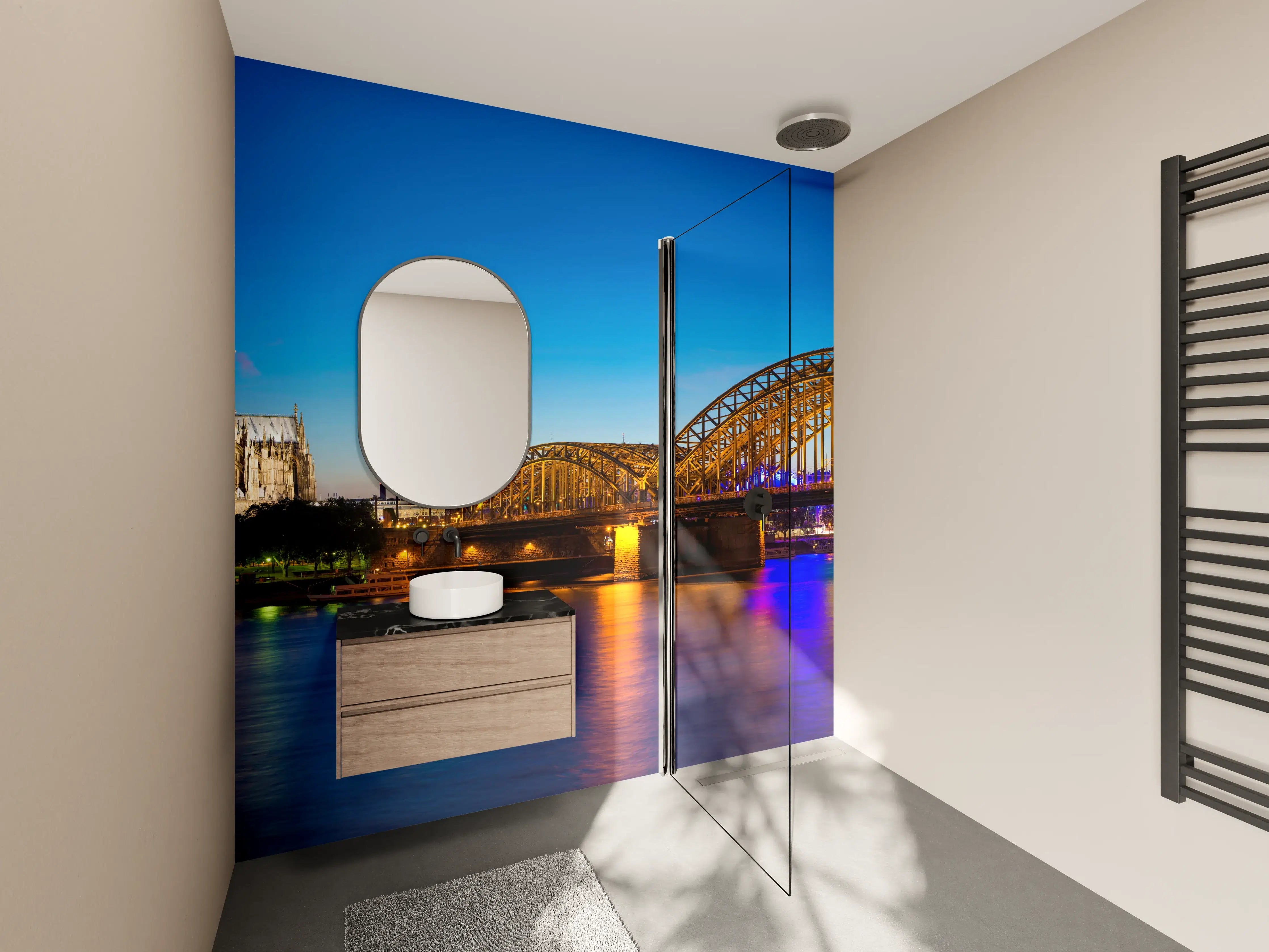 Wandverkleidung Bad - Hohenzollern Brücke Köln in der Nacht