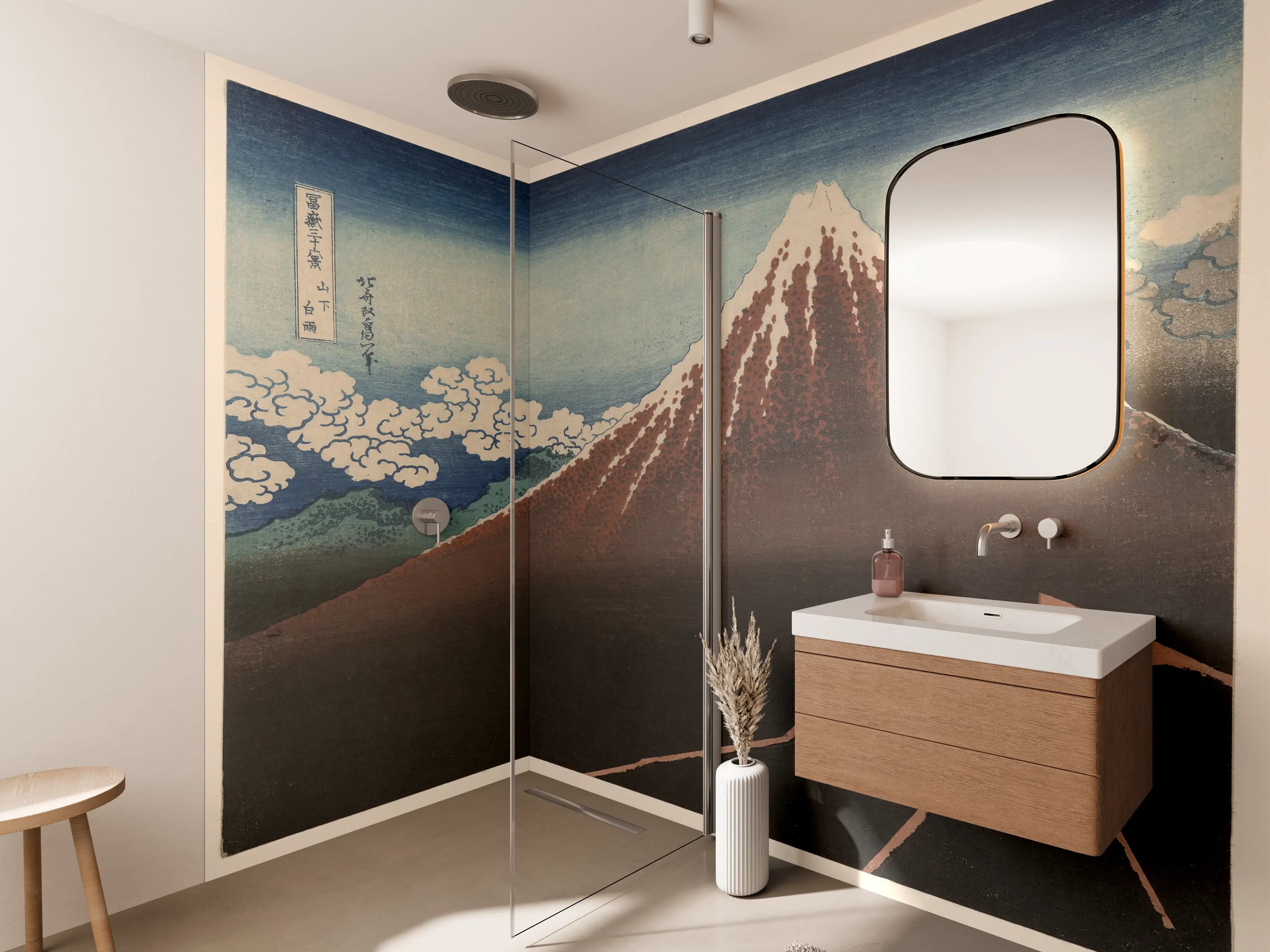 Wandverkleidung Bad - Hokusai Fuji Berglandschaft