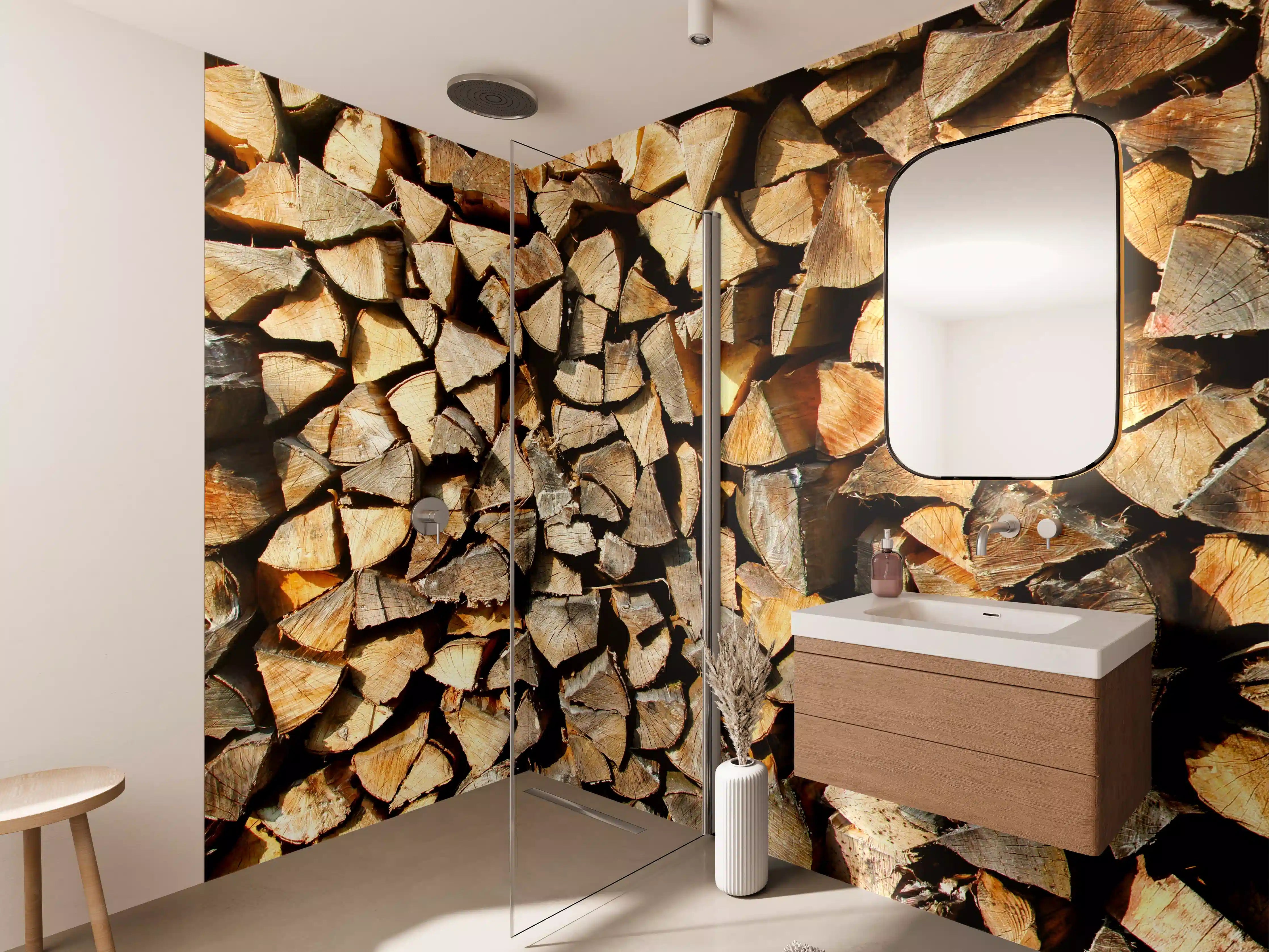 Wandverkleidung Bad - Holzstämme