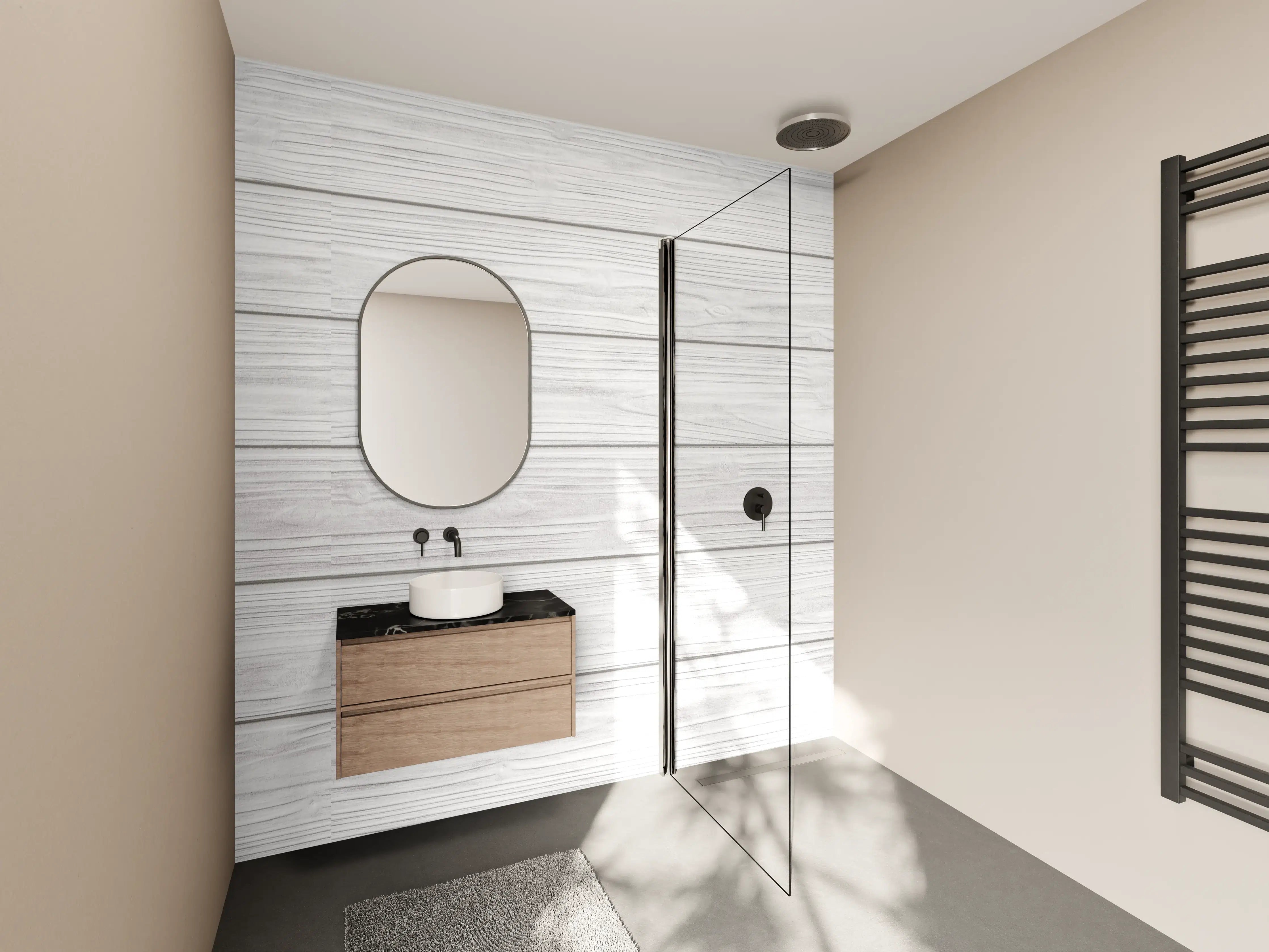 Wandverkleidung Bad - Horizontale weiße Holztextur
