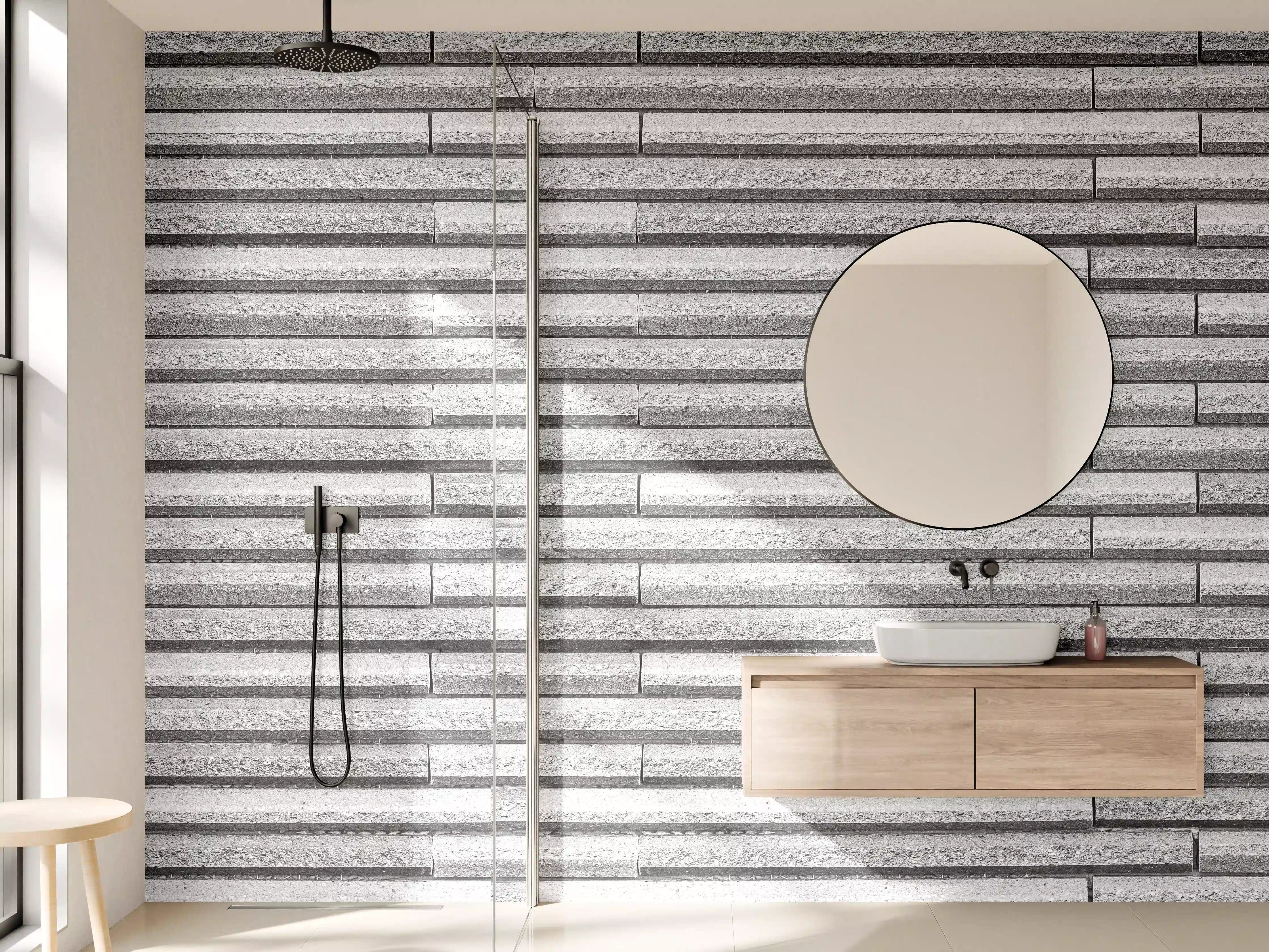 Wandverkleidung Bad - Horizontale weiße Steinwand Textur