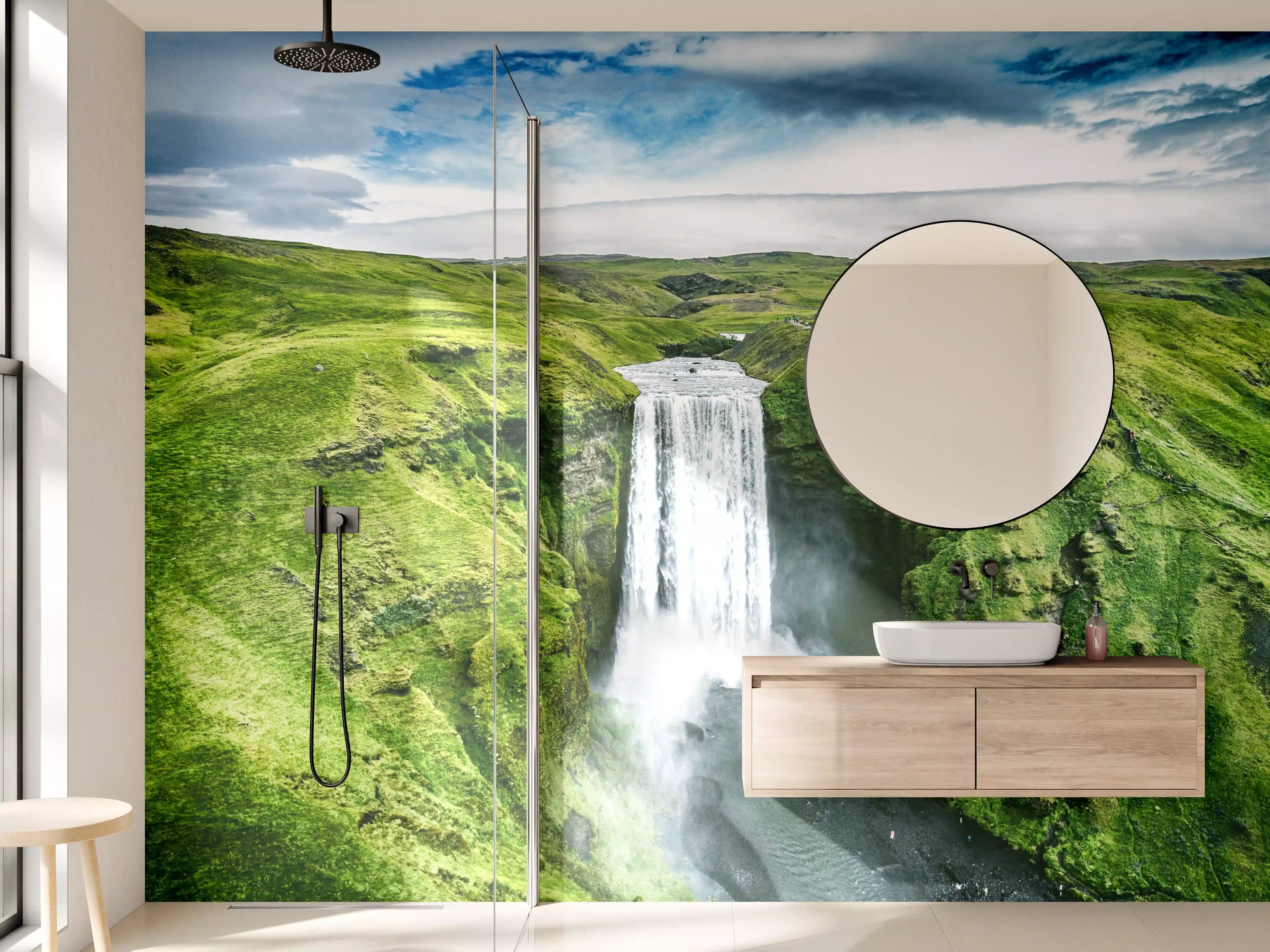 Wandverkleidung Bad - Isländischer Wasserfall Skogafoss