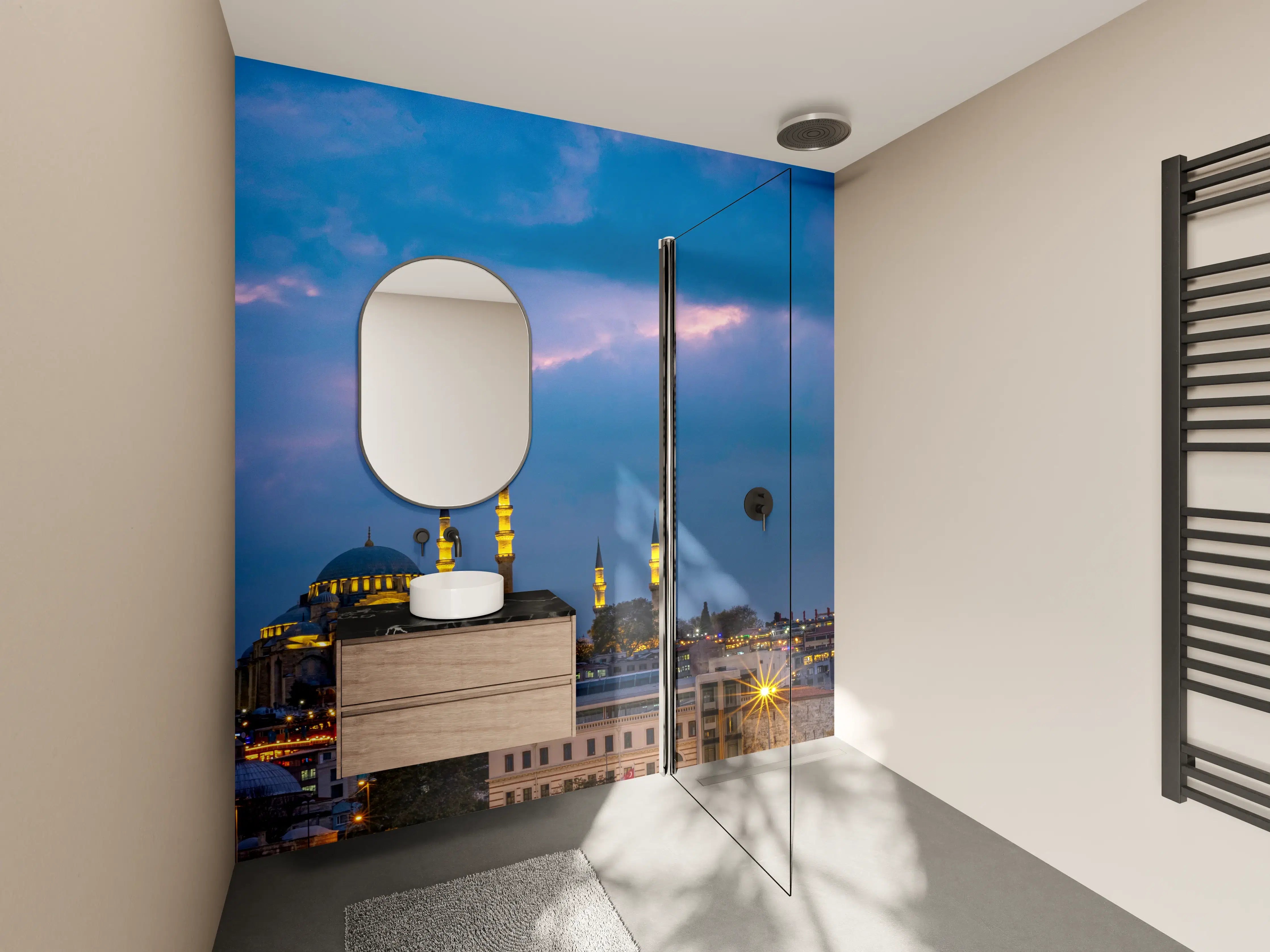 Wandverkleidung Bad - Istanbul Skyline Blau-Gold