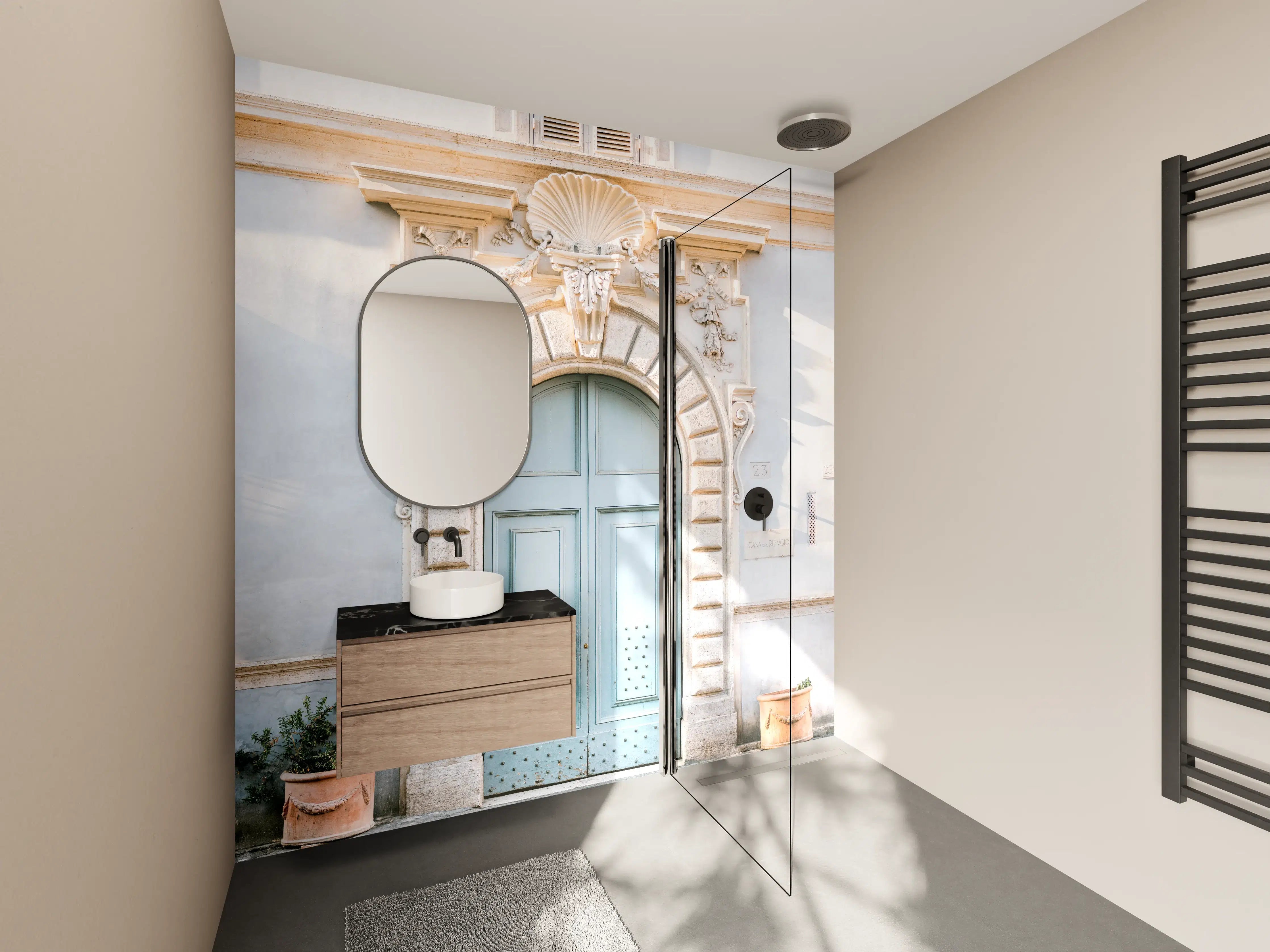 Wandverkleidung Bad - Italienische Architektur - Tür