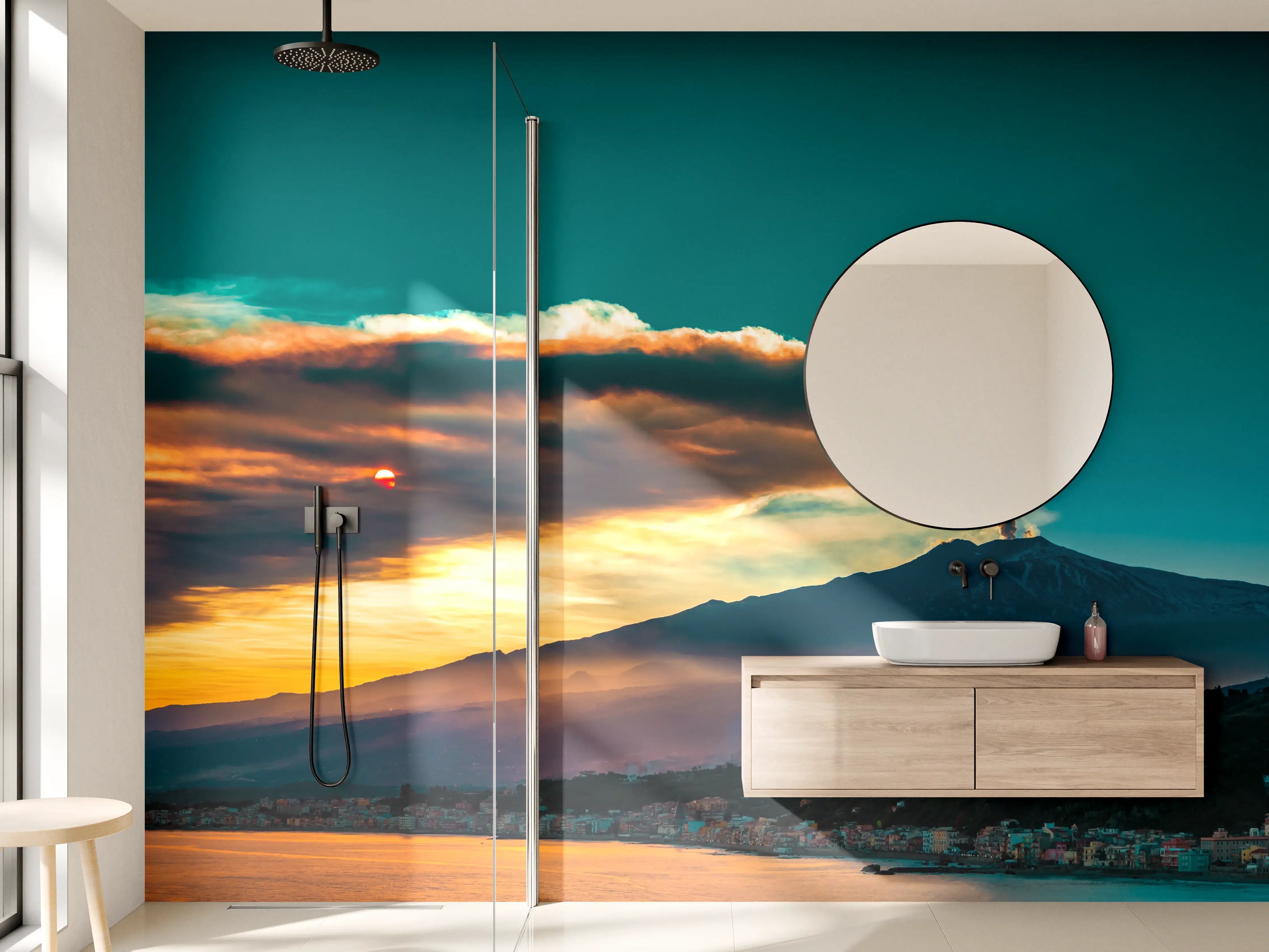 Wandverkleidung Bad - Italienische Küste mit Vulkan