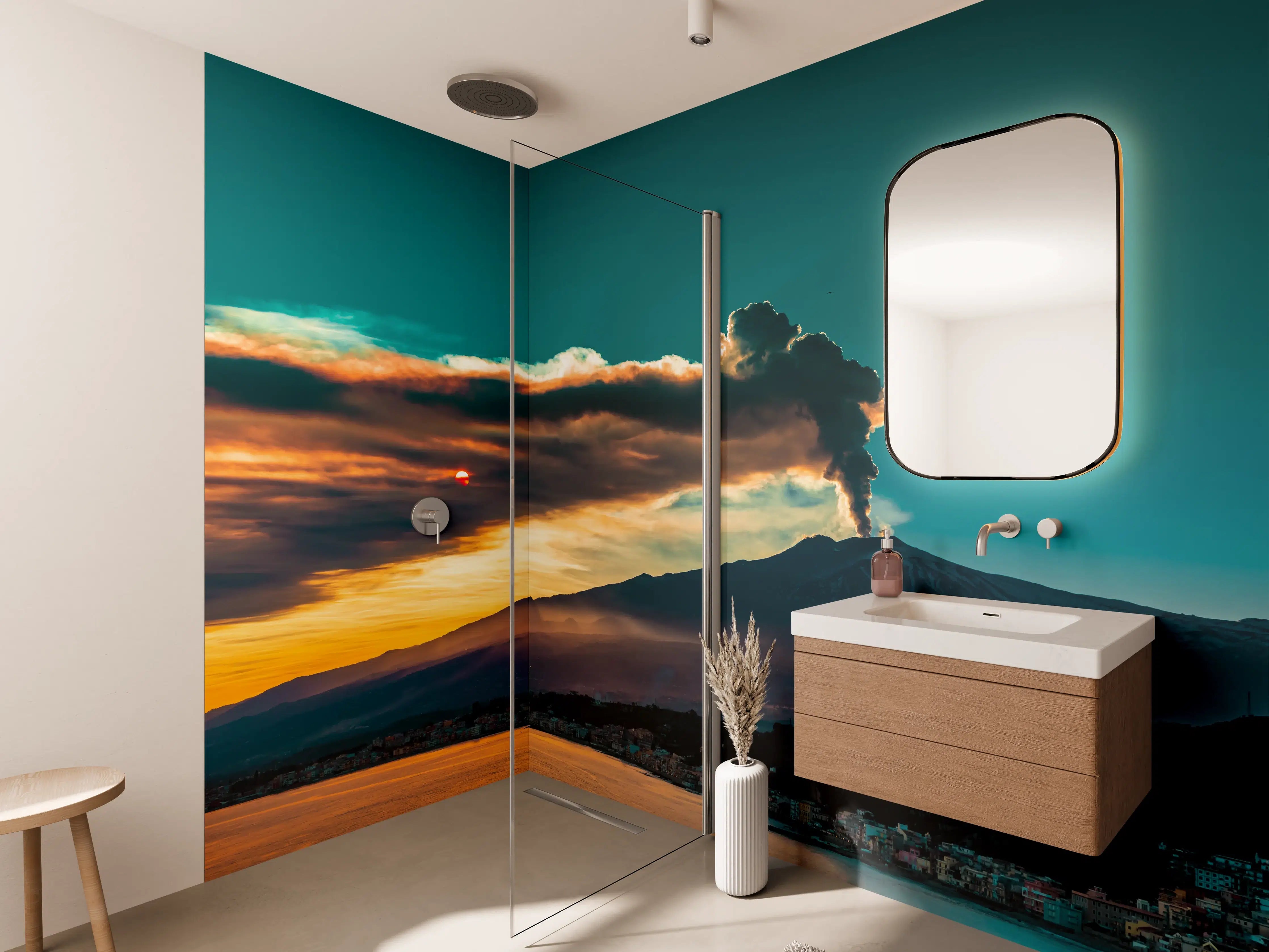 Wandverkleidung Bad - Italienische Küste mit Vulkan