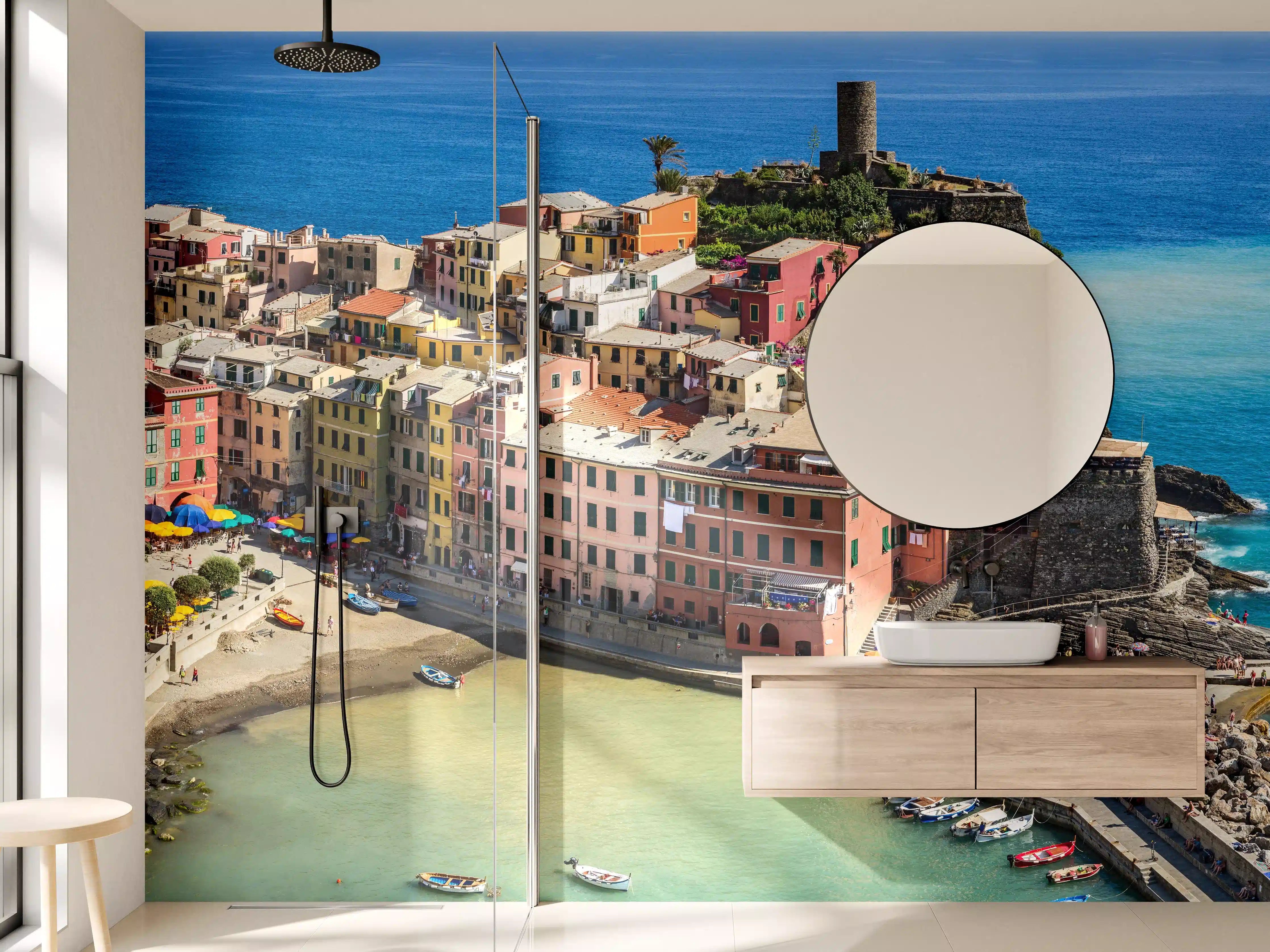 Wandverkleidung Bad - Italienische Küstenstadt in Türkis