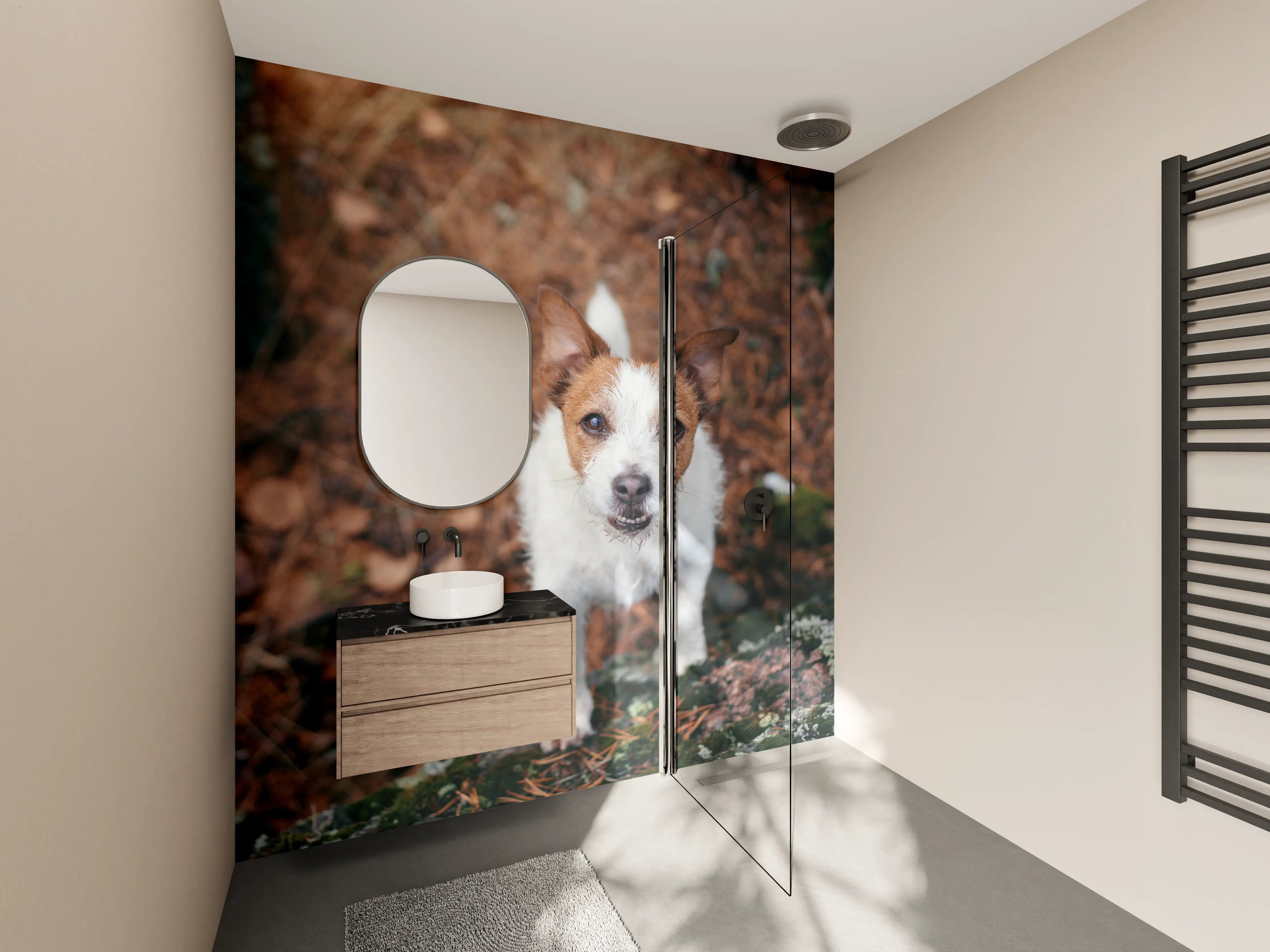 Wandverkleidung Bad - Jack Russell im herbstlichen Park