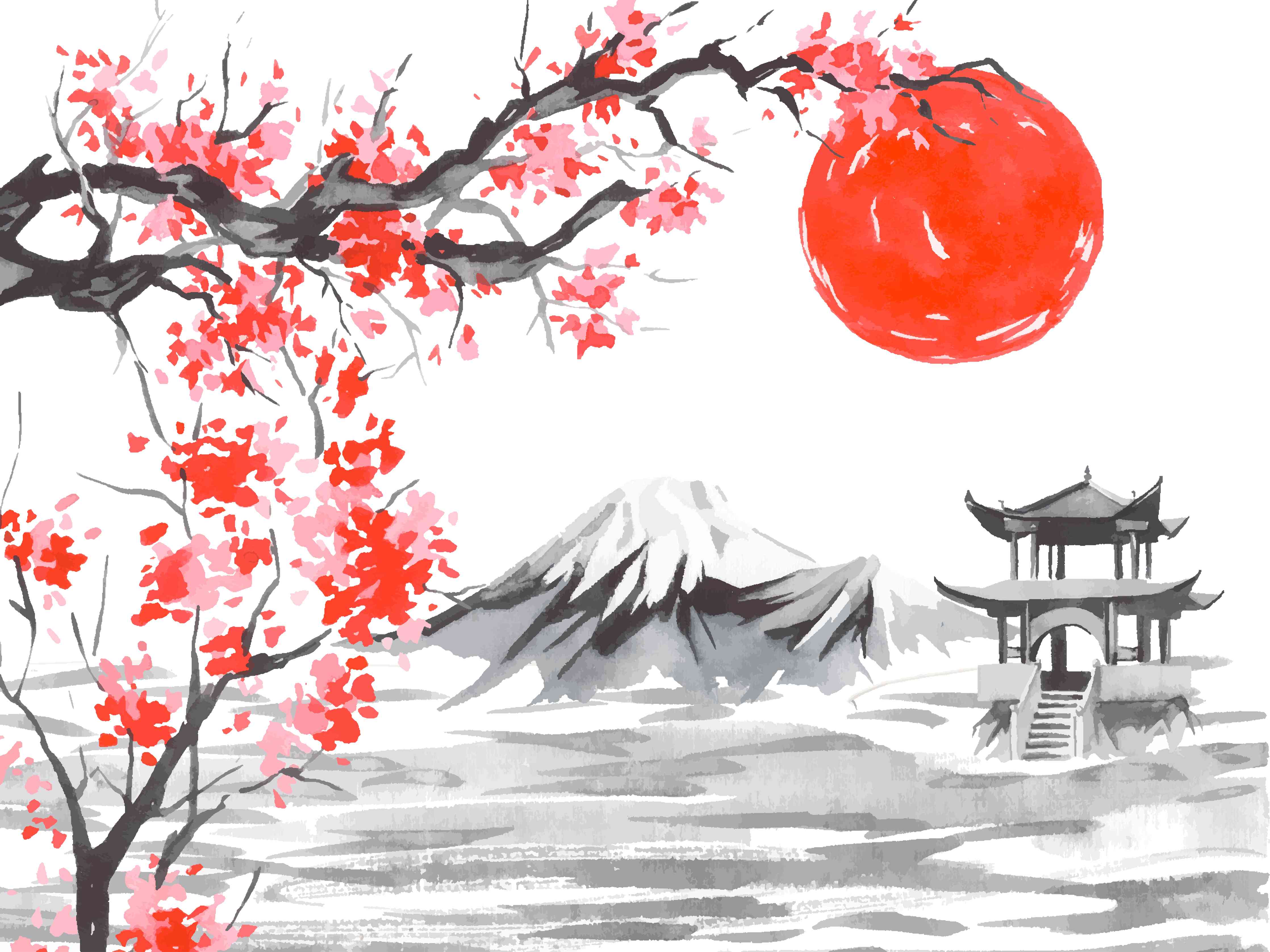 Wandverkleidung Bad-Japanische Kirschblüte Aquarell