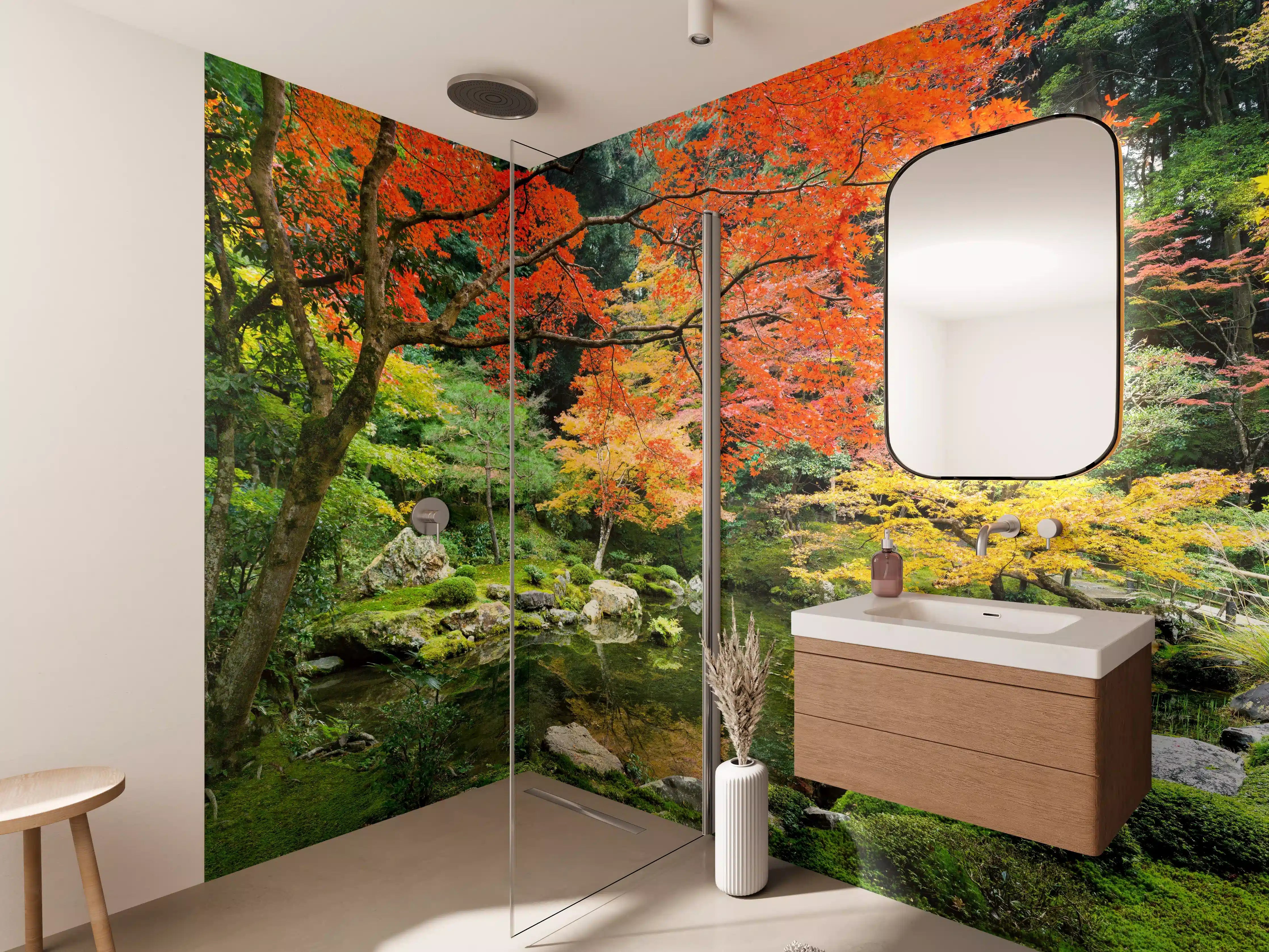 Wandverkleidung Bad - Japanischer Garten im Herbst