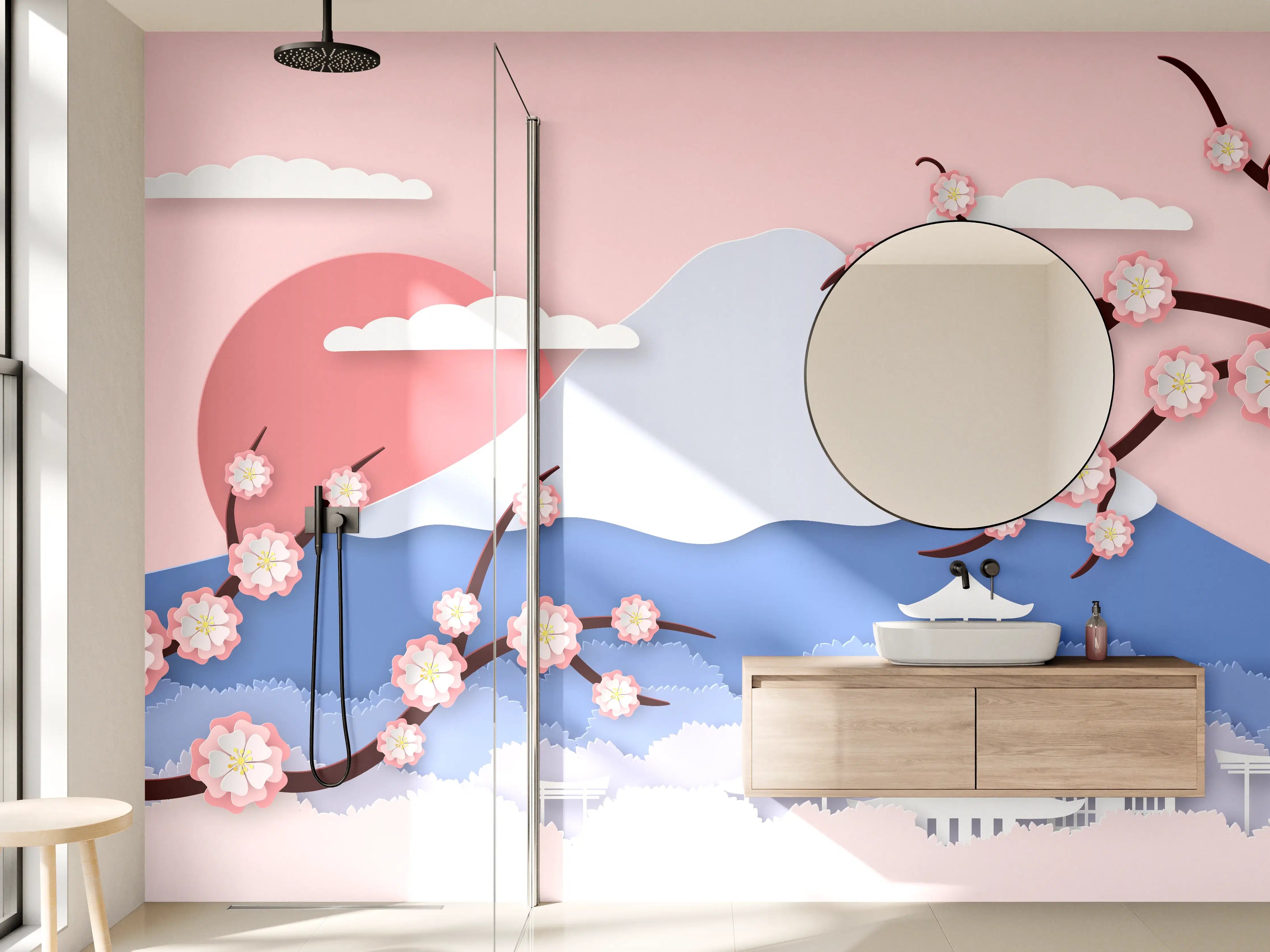 Wandverkleidung Bad - Japanischer Kirschblüten-Ansicht