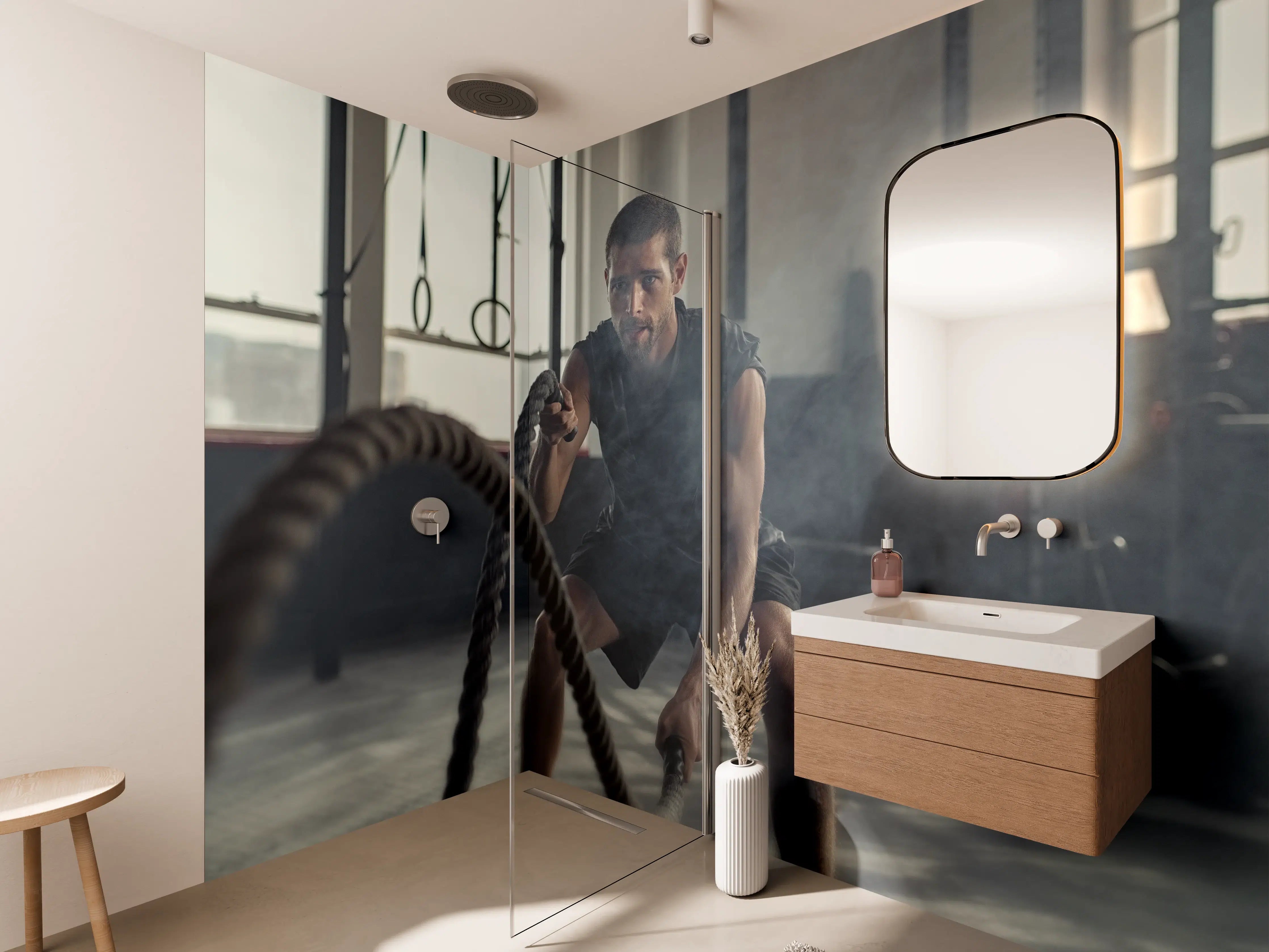 Wandverkleidung Bad - Junger Mann der trainiert